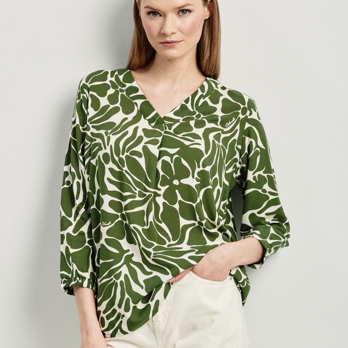 Зелено-біла жіноча блузка