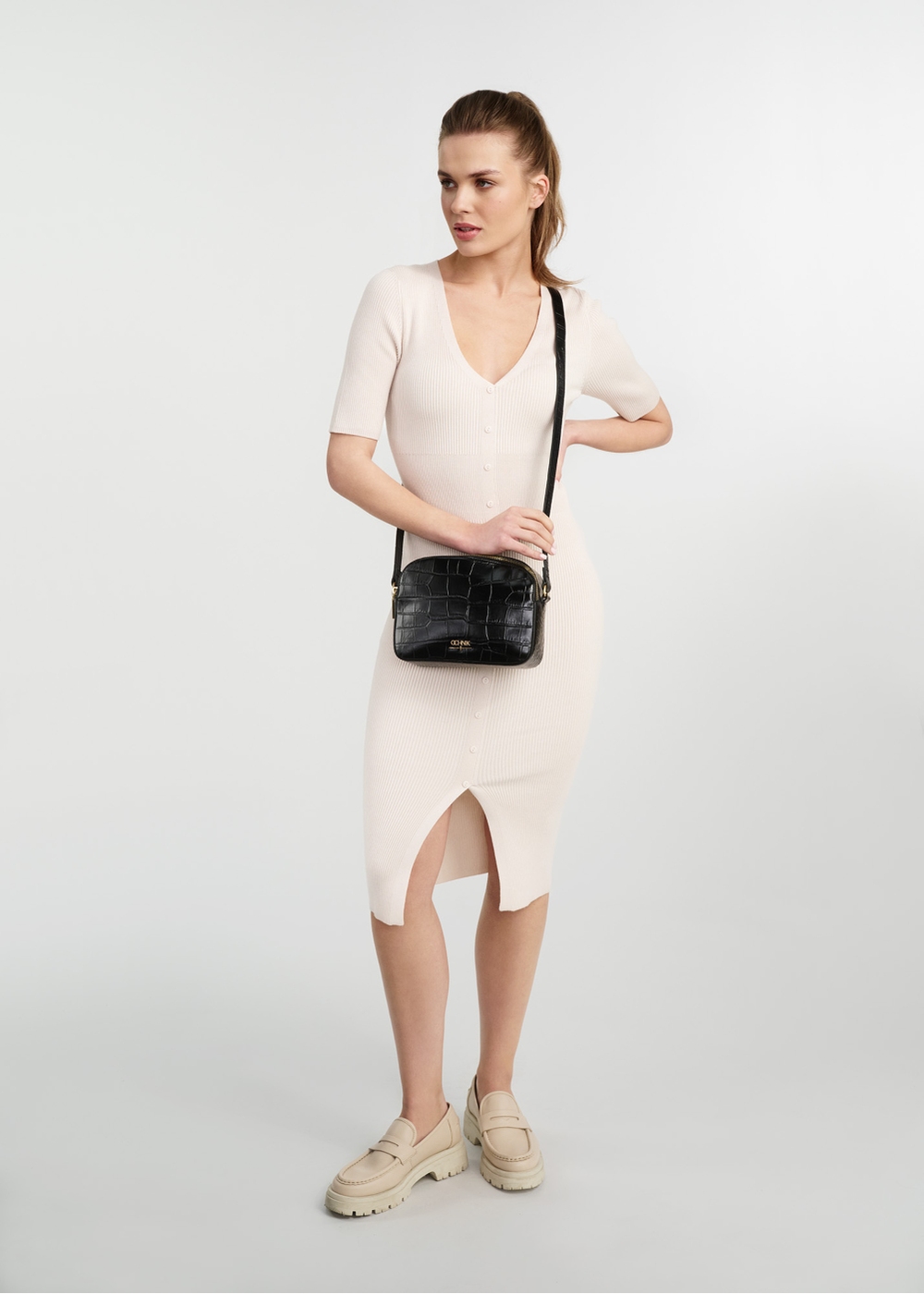 Жіноча чорна шкіряна сумка з двома відділами TORES-1097-99