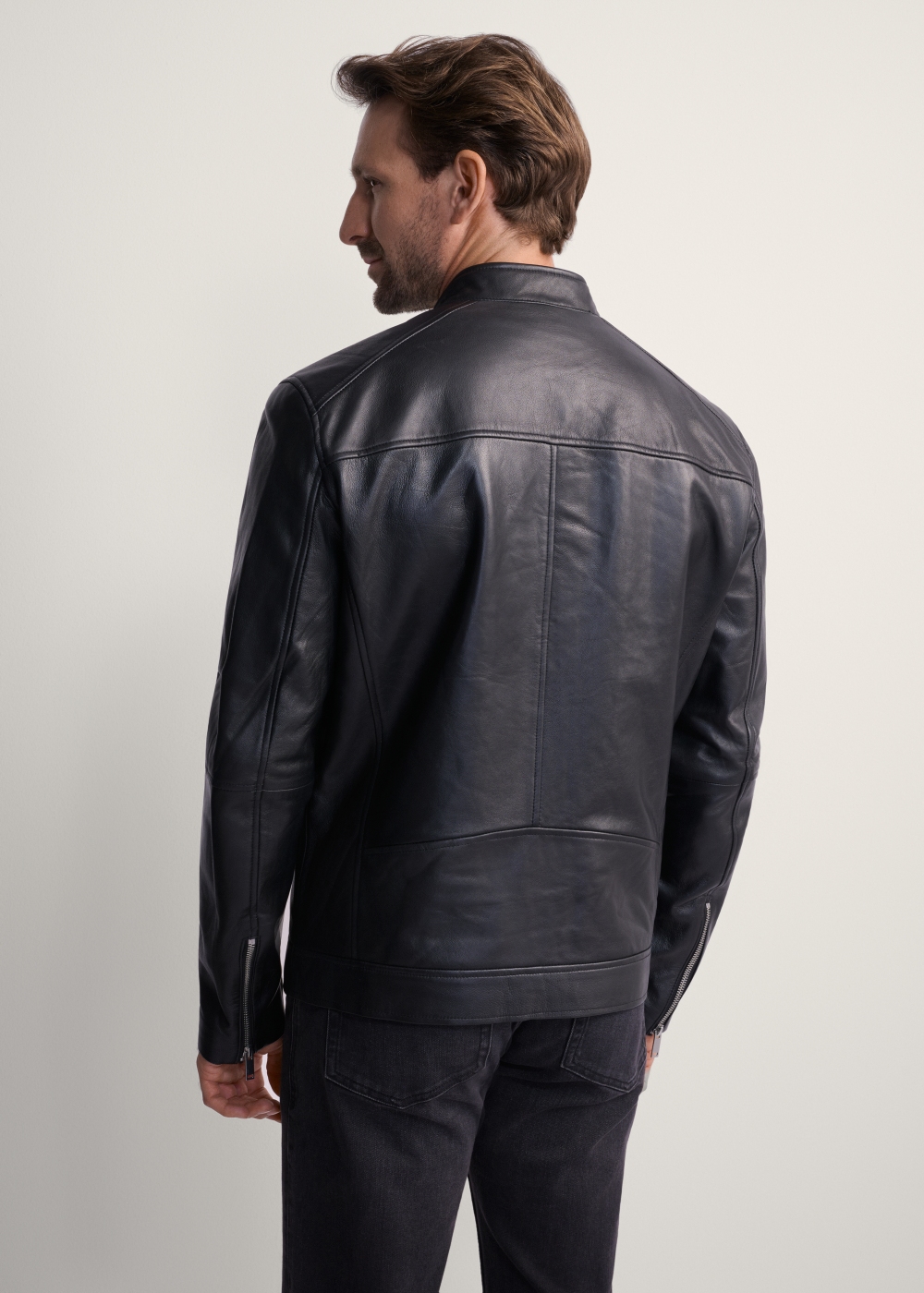 Чоловіча шкіряна куртка з коміром-стійкою KURMS-0298-1040(KS