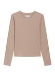Jasnobeżowy bawełniany longsleeve damski LSLDT-0061-1J(Z26)