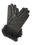 Skórzane rękawiczki damskie z futrem z królika REKDS-0071A-99(Z25)