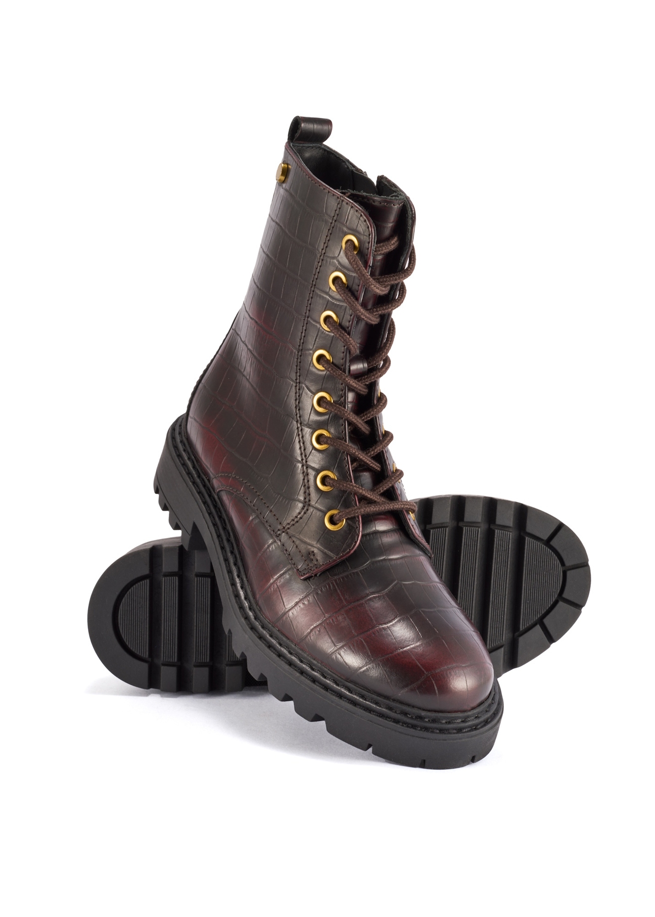 Бордові жіночі ботильйони під кроко BUTYD-1192-90(Z25), діагональний вигляд виробу на білому фоні.