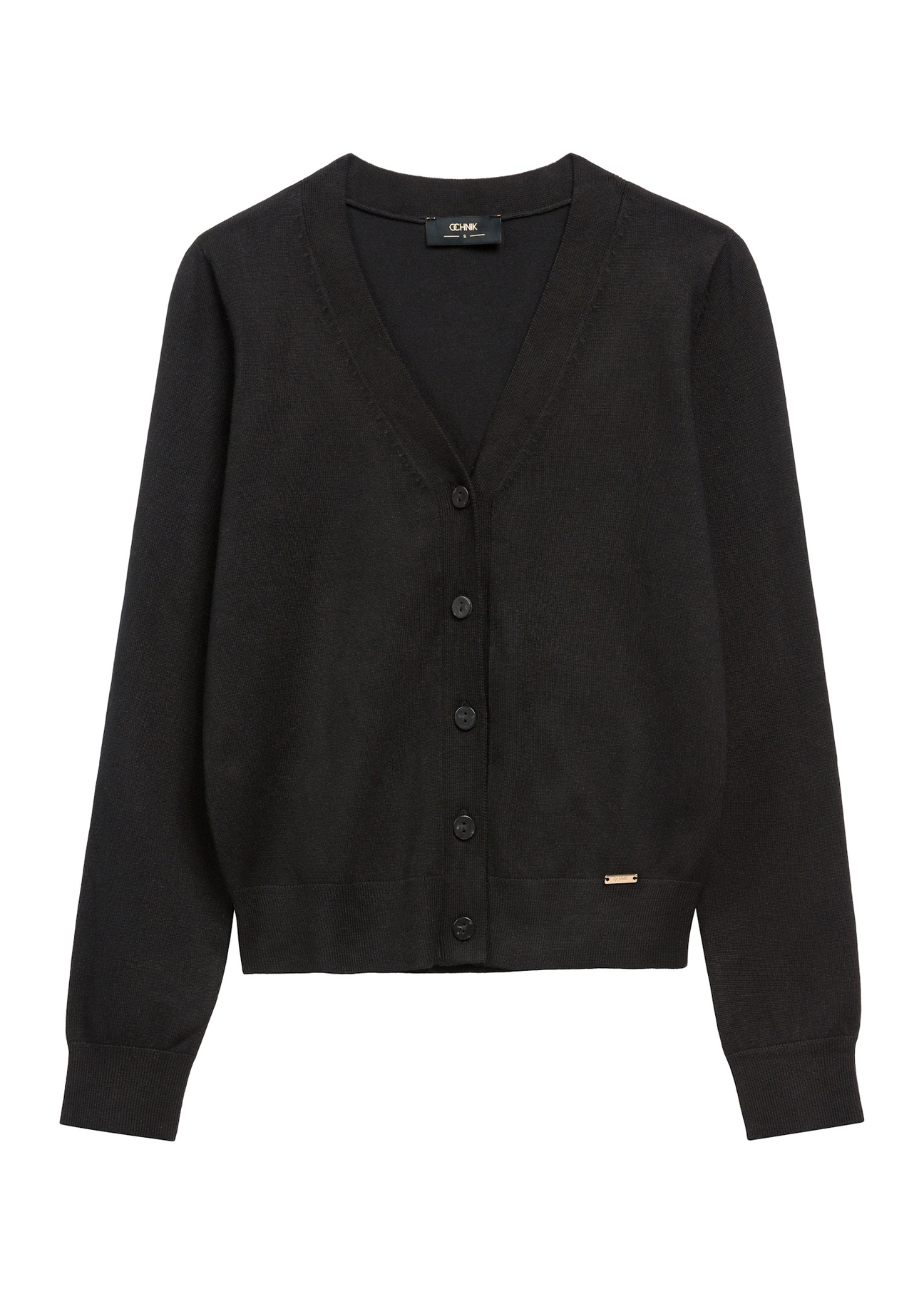 Чорний жіночий кардиган KARDT-0061-99(W26), вигляд виробу спереду на білому тлі.