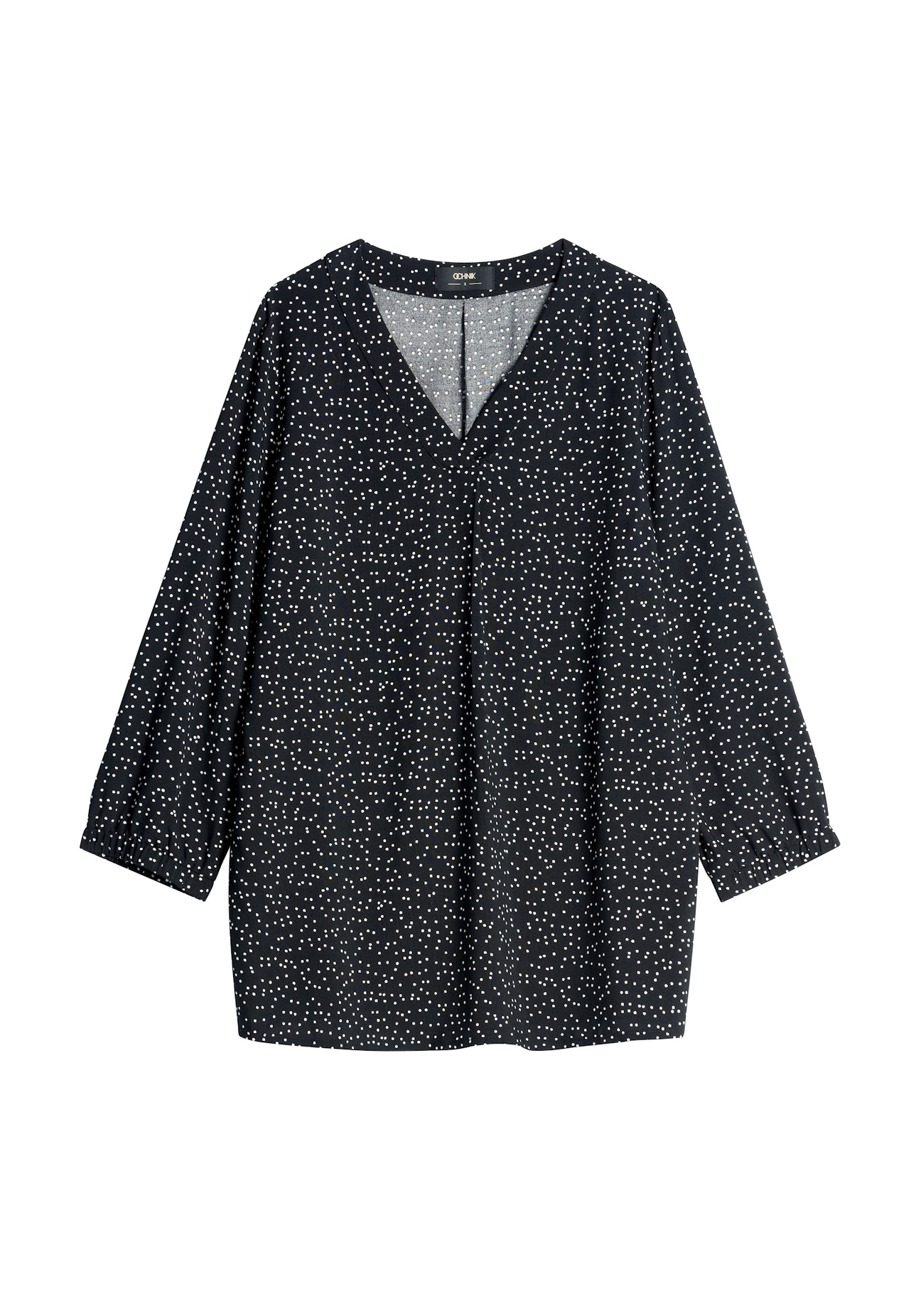 Жіноча блузка в горошок BLUDT-0172A-9P(W26), вигляд виробу спереду на білому тлі.