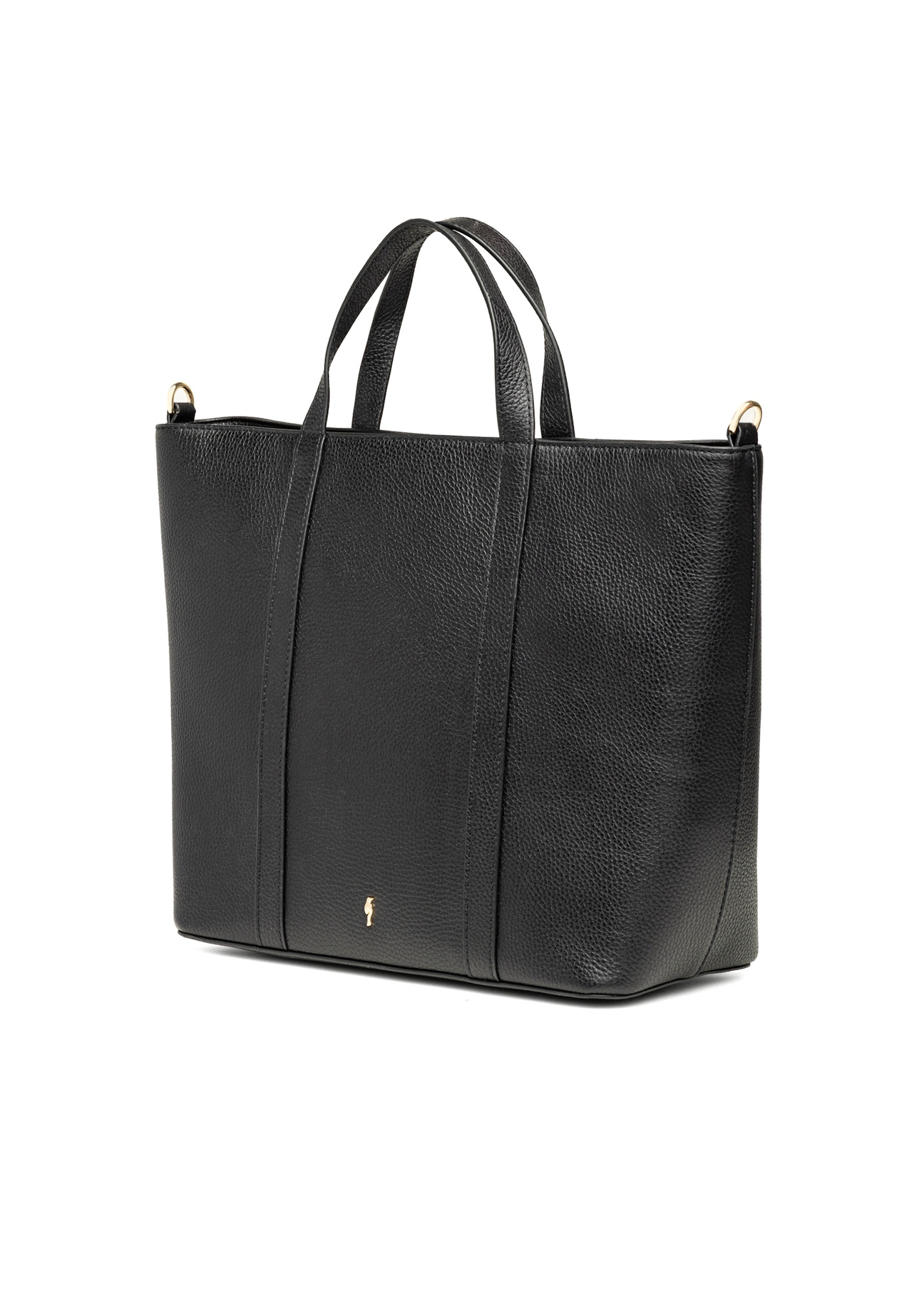 Чорна шкіряна сумка-шопер TORES-1272-9I(W26), діагональний вигляд виробу на білому тлі.