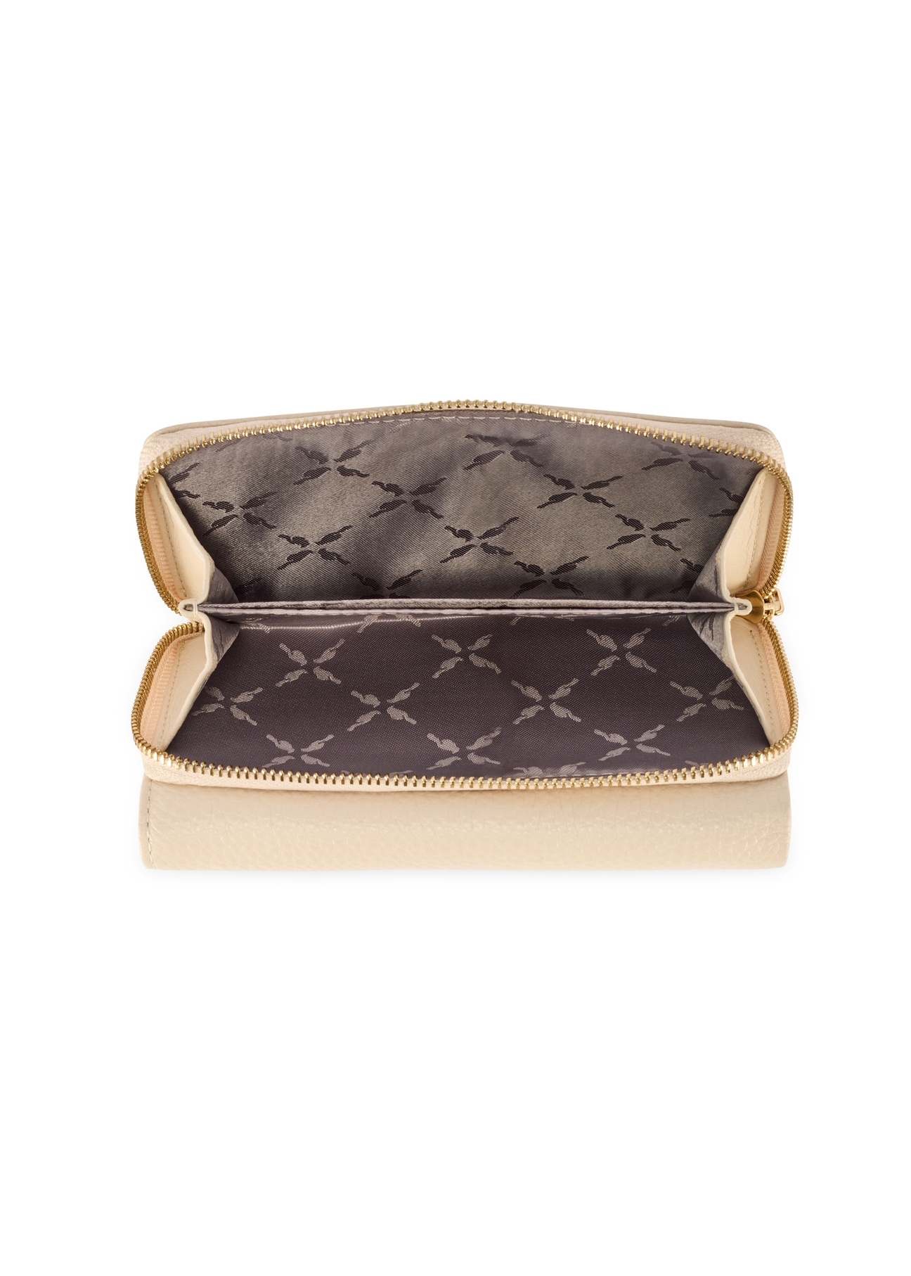 Великий жіночий гаманець кремового кольору зі шкіри PORES-0801R-0B(W26), вигляд товару всередині на білому тлі.