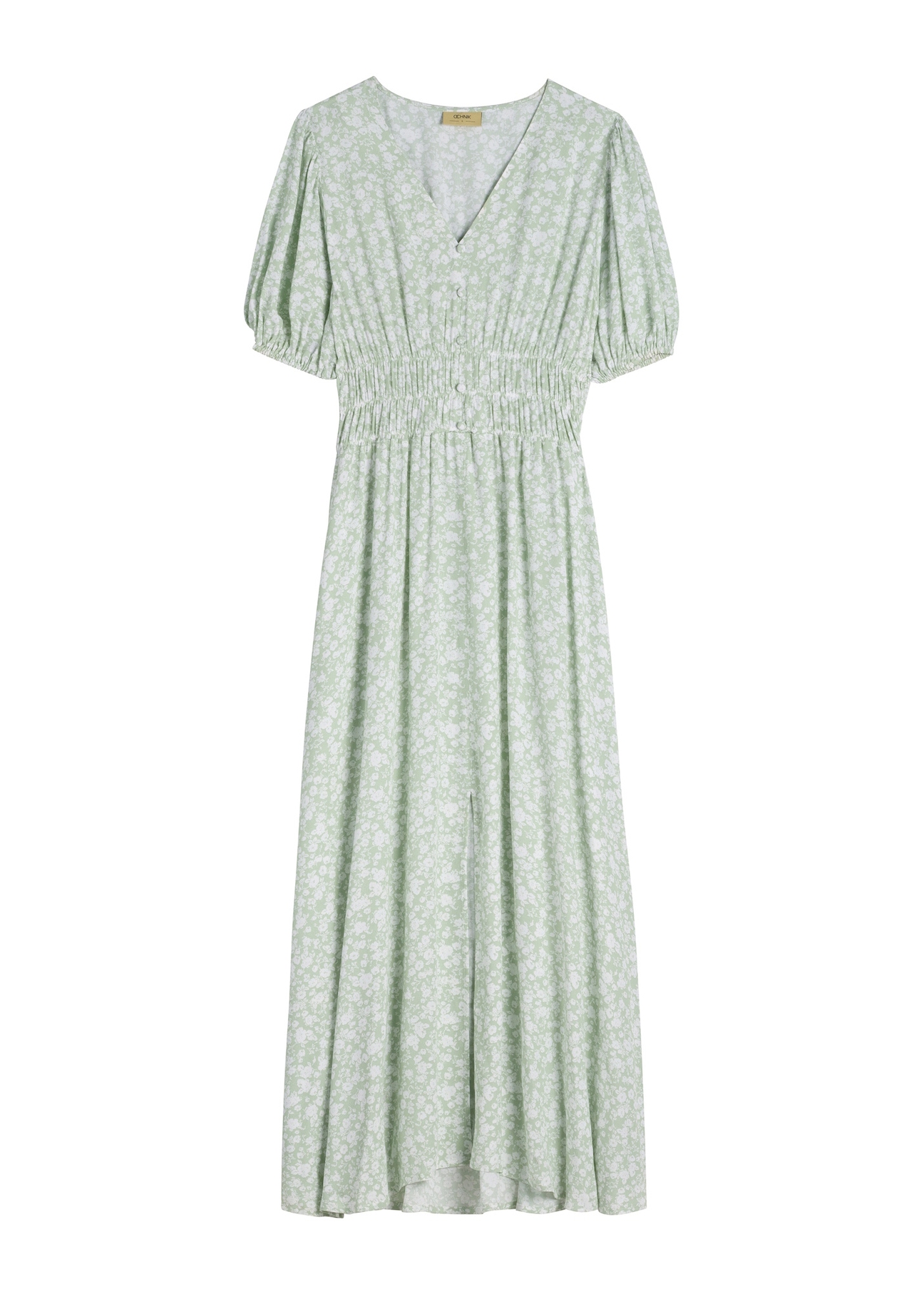 Довга сукня з шавлієвим квітковим принтом SUKDT-0191-8P(W26), вигляд виробу спереду на білому тлі.