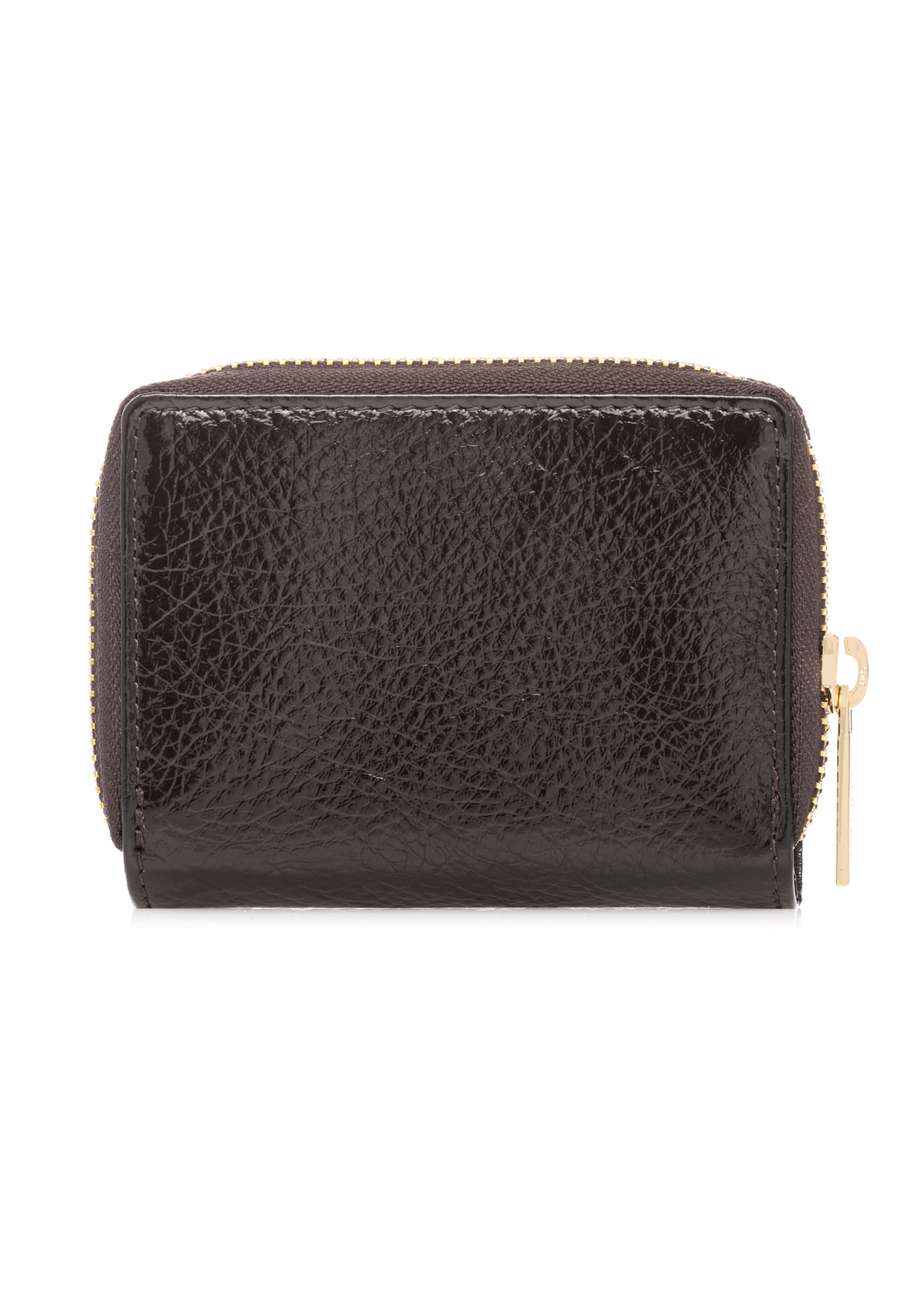 Маленький жіночий гаманець коричневого кольору PORES-0988-1I(W26), вигляд виробу ззаду на білому фоні.