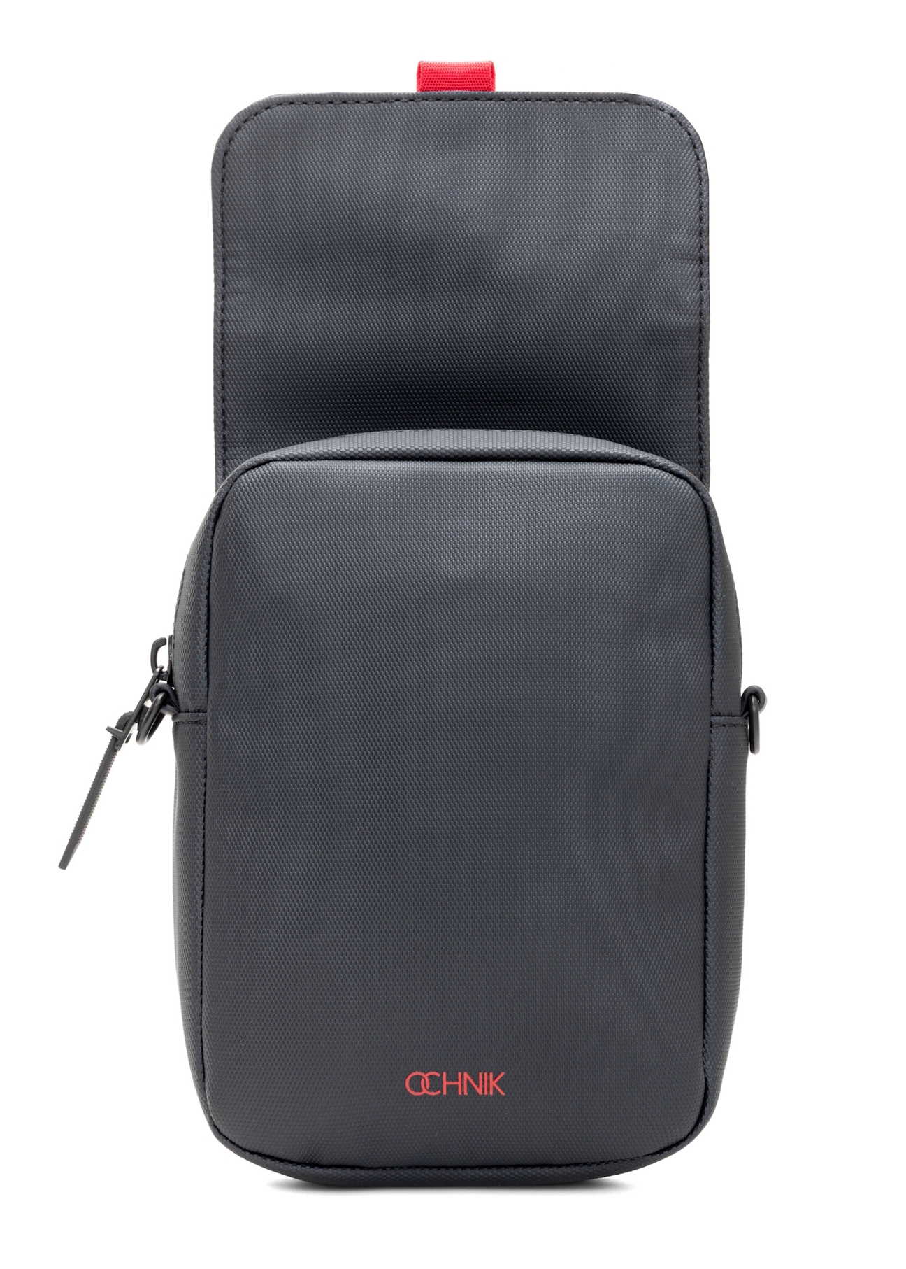 Чоловіча маленька чорна сумка-месенджер TORMN-0399-9J(W26), вигляд виробу спереду на білому тлі.