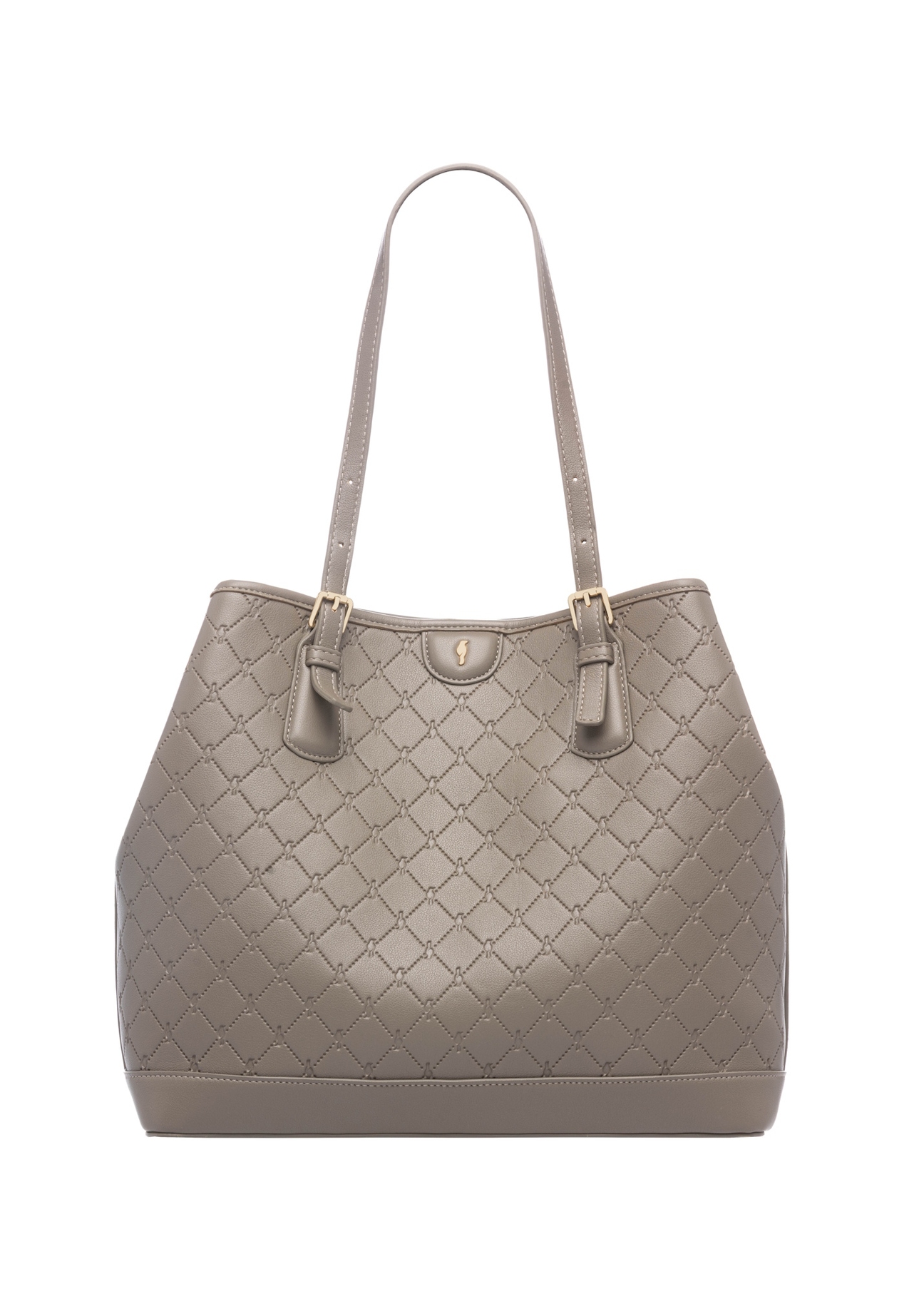 Світло-коричнева сумка-шопер з монограмою TOREC-1181-1K(W26), вигляд виробу спереду на білому тлі.