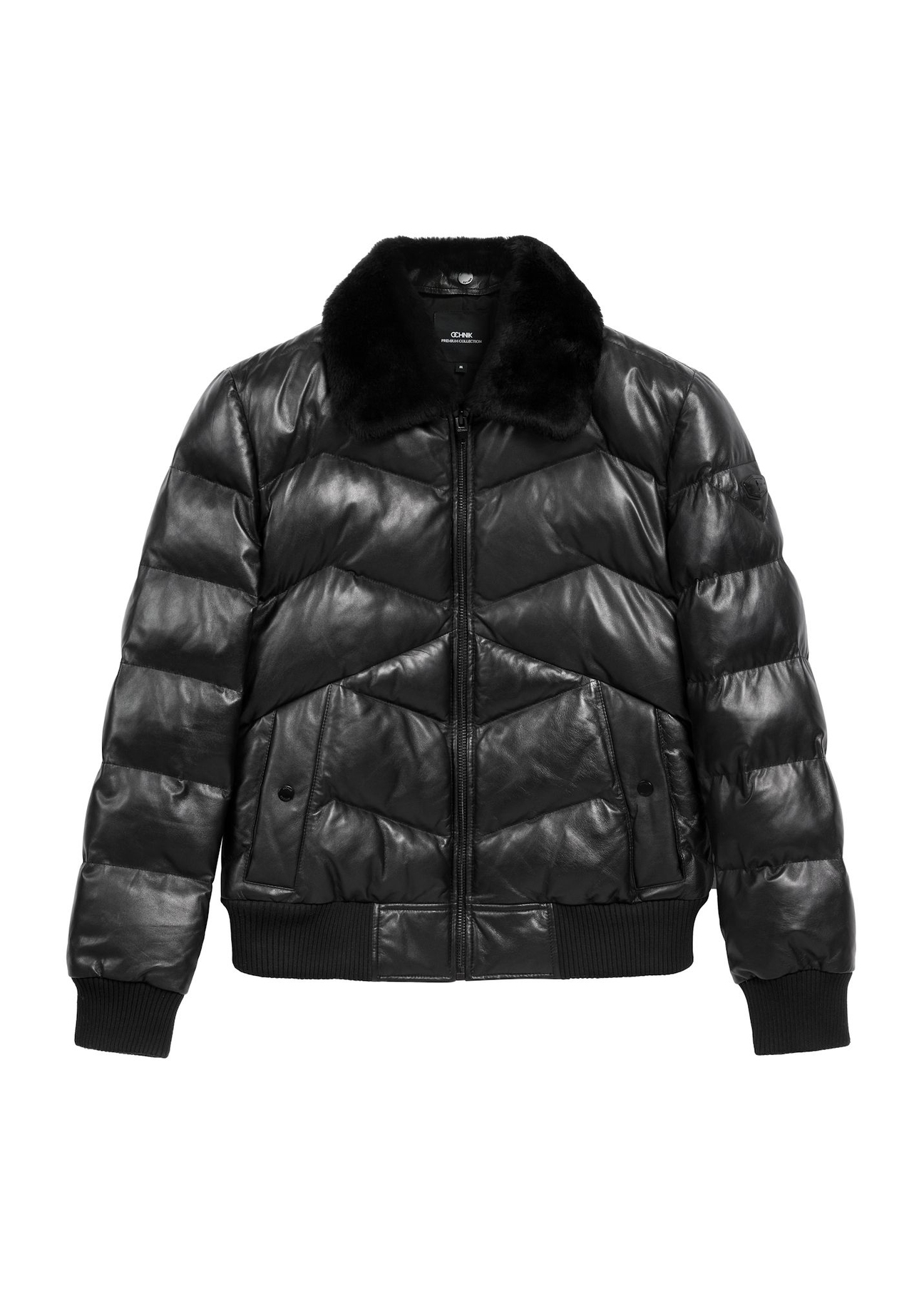 Чорна чоловіча шкіряна куртка з утеплювачем KURMS-0377-99(Z26)
