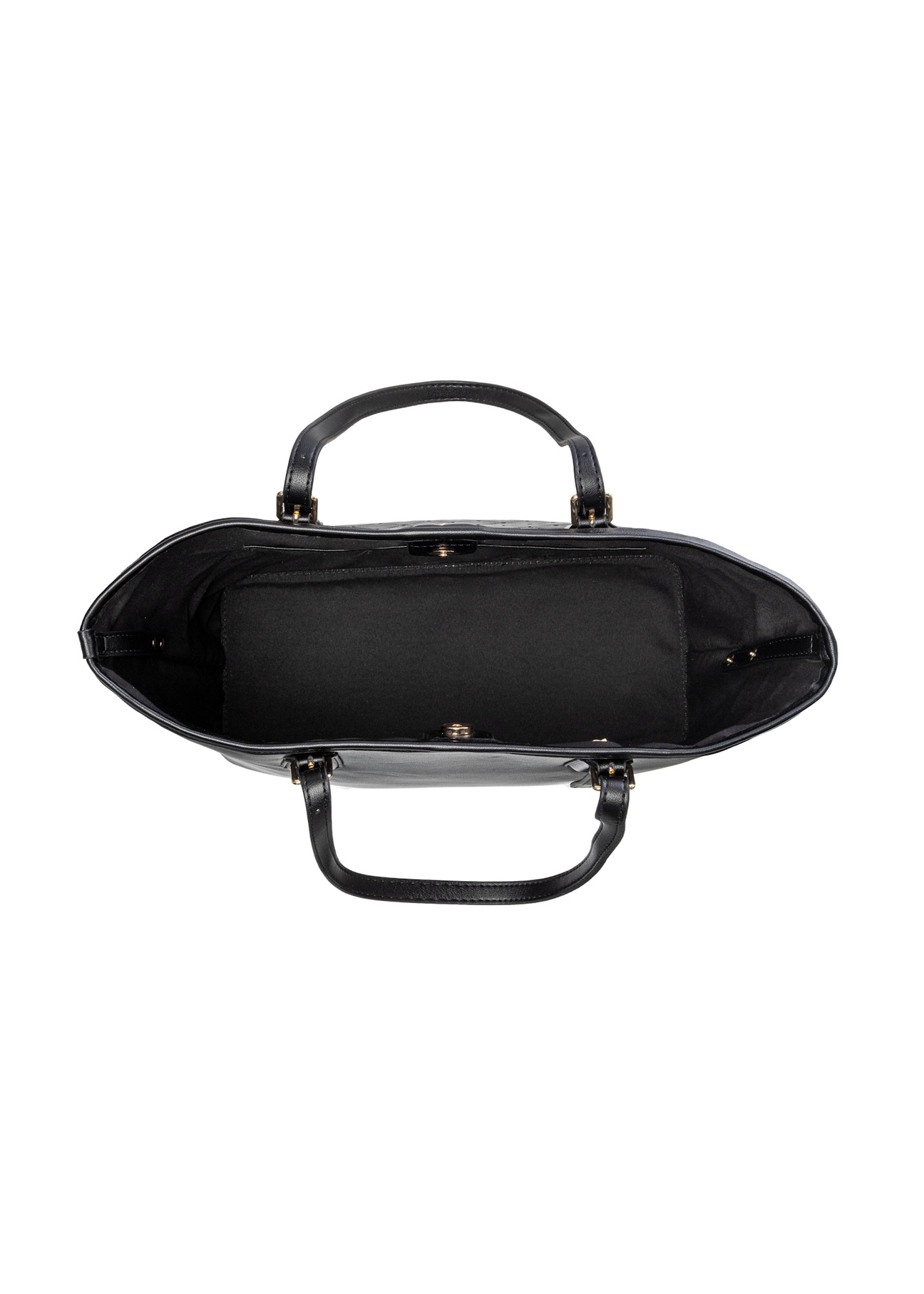 Чорна сумка-шопер з монограмою TOREC-1181-9P(W26), вигляд товару всередині на білому тлі.