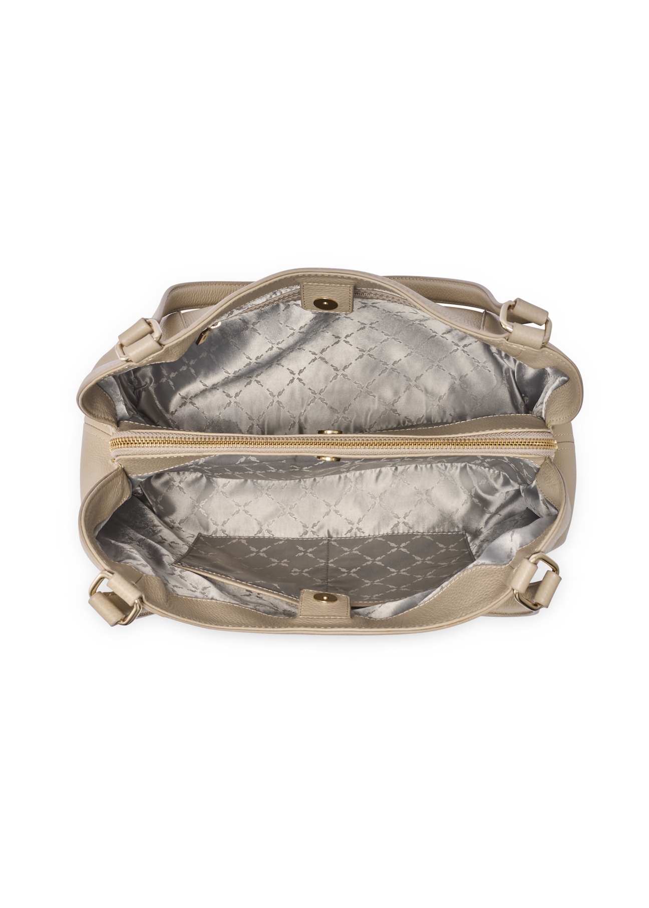 Бежева шкіряна жіноча сумка-шопер TORES-1264-1B(W26), вигляд виробу всередині на білому тлі.