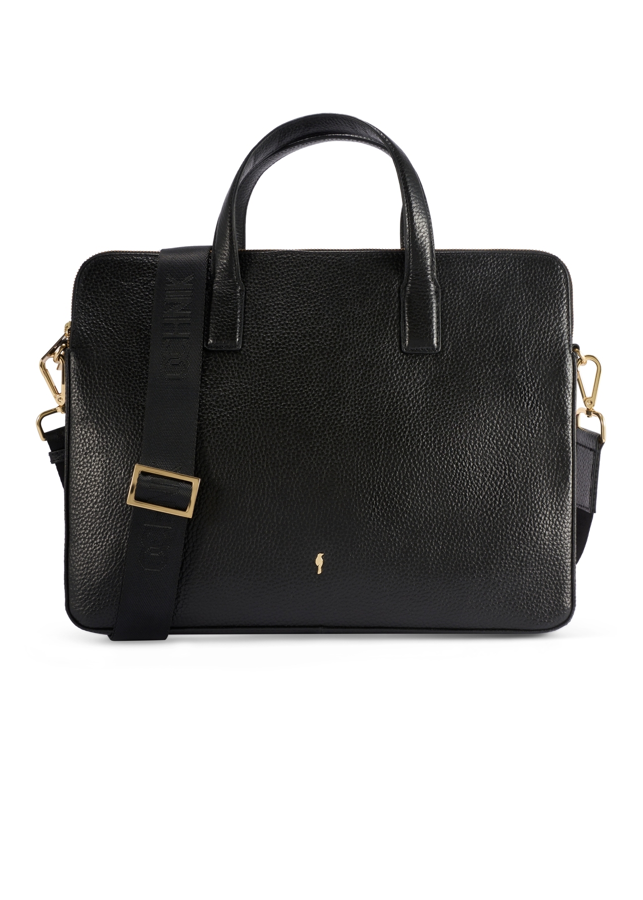 Чорна шкіряна сумка для ноутбука TORES-1070A-99(W26), вигляд виробу спереду на білому тлі.