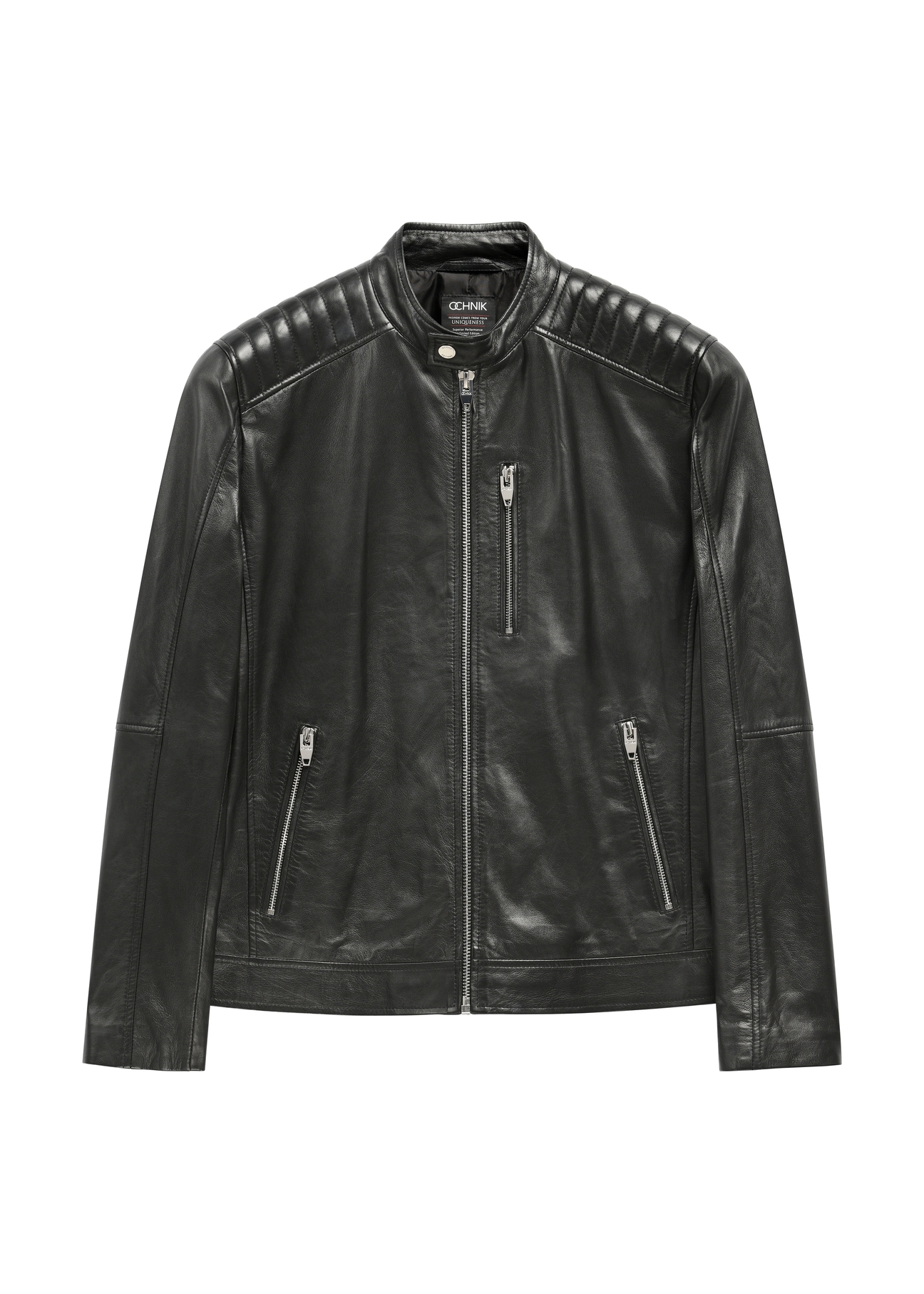 Шкіряна чоловіча куртка з коміром-стійкою KURMS-0191A-99(KS)