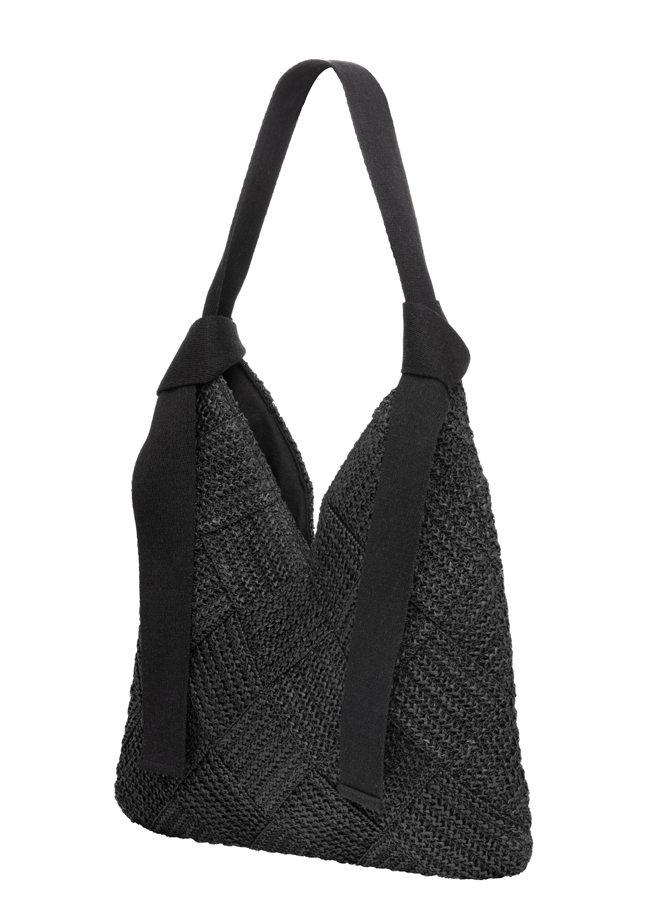 Чорна жіноча сумочка з натурального волокна TOREC-1039-99(W26), діагональний вигляд виробу на білому фоні.