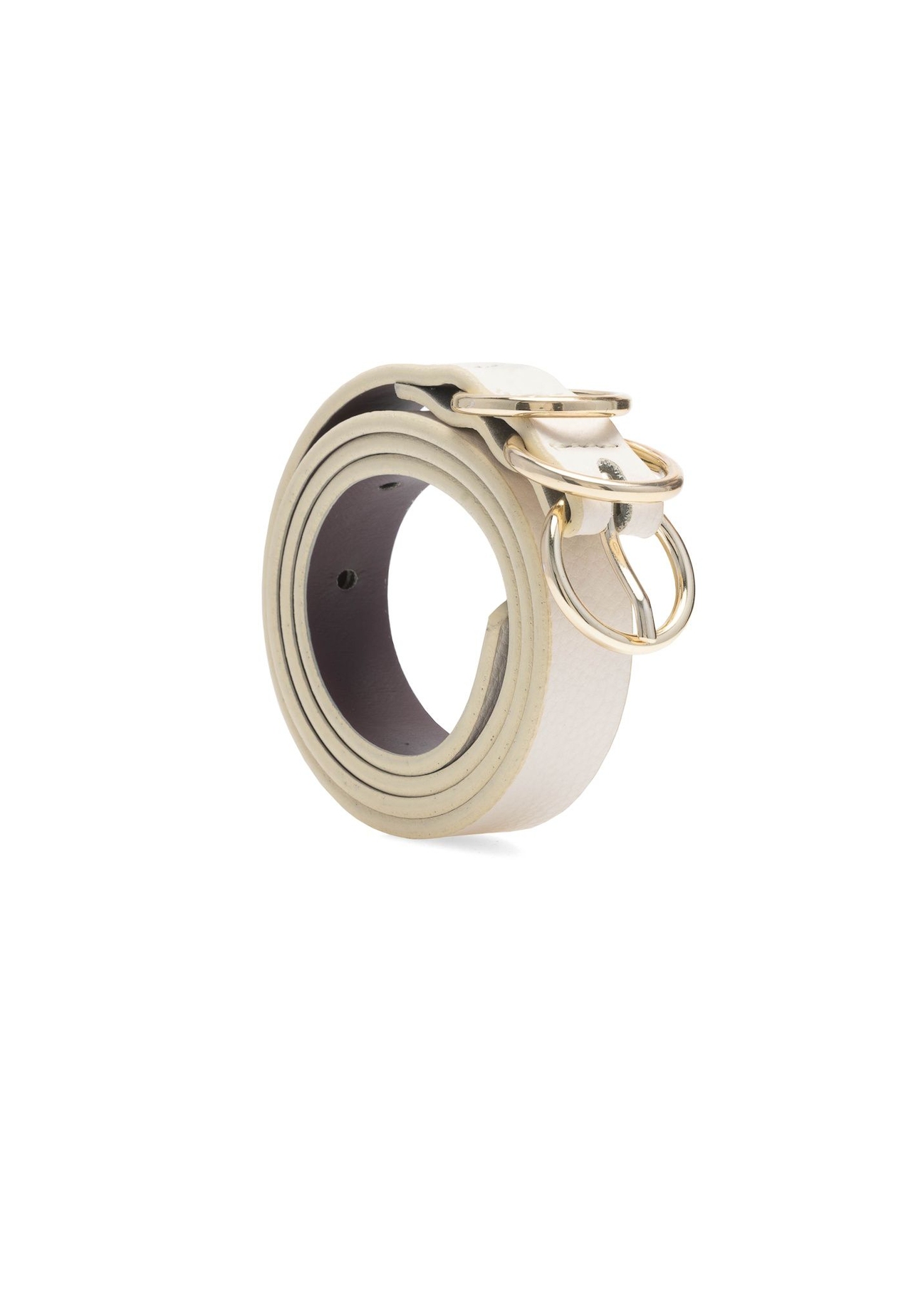 Жіночий білий шкіряний ремінь PASDS-0320-0B(W26), діагональний вигляд виробу на білому тлі.