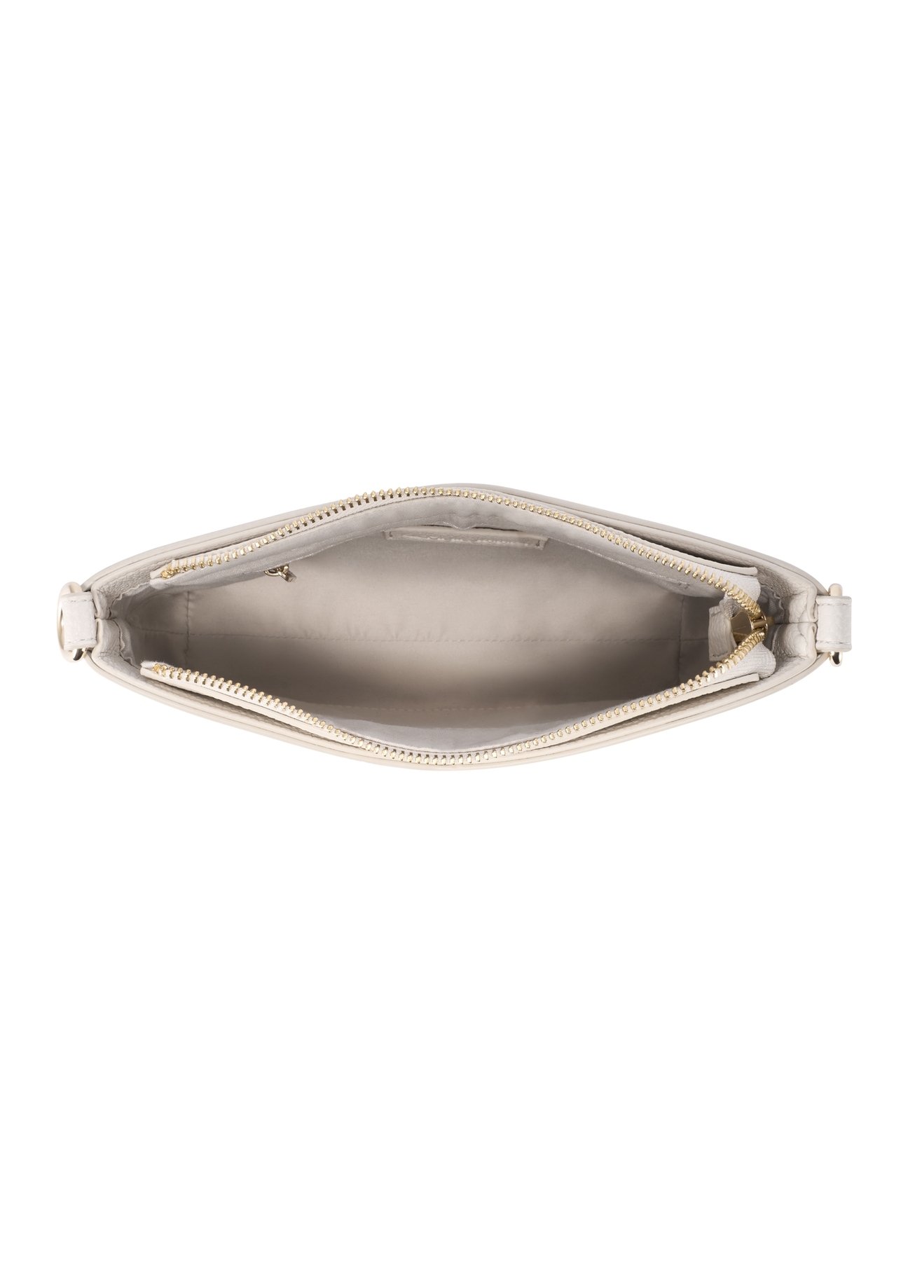 Кремова жіноча сумочка з монограмою TOREC-1159-0B(W26), вигляд виробу зверху на білому тлі.