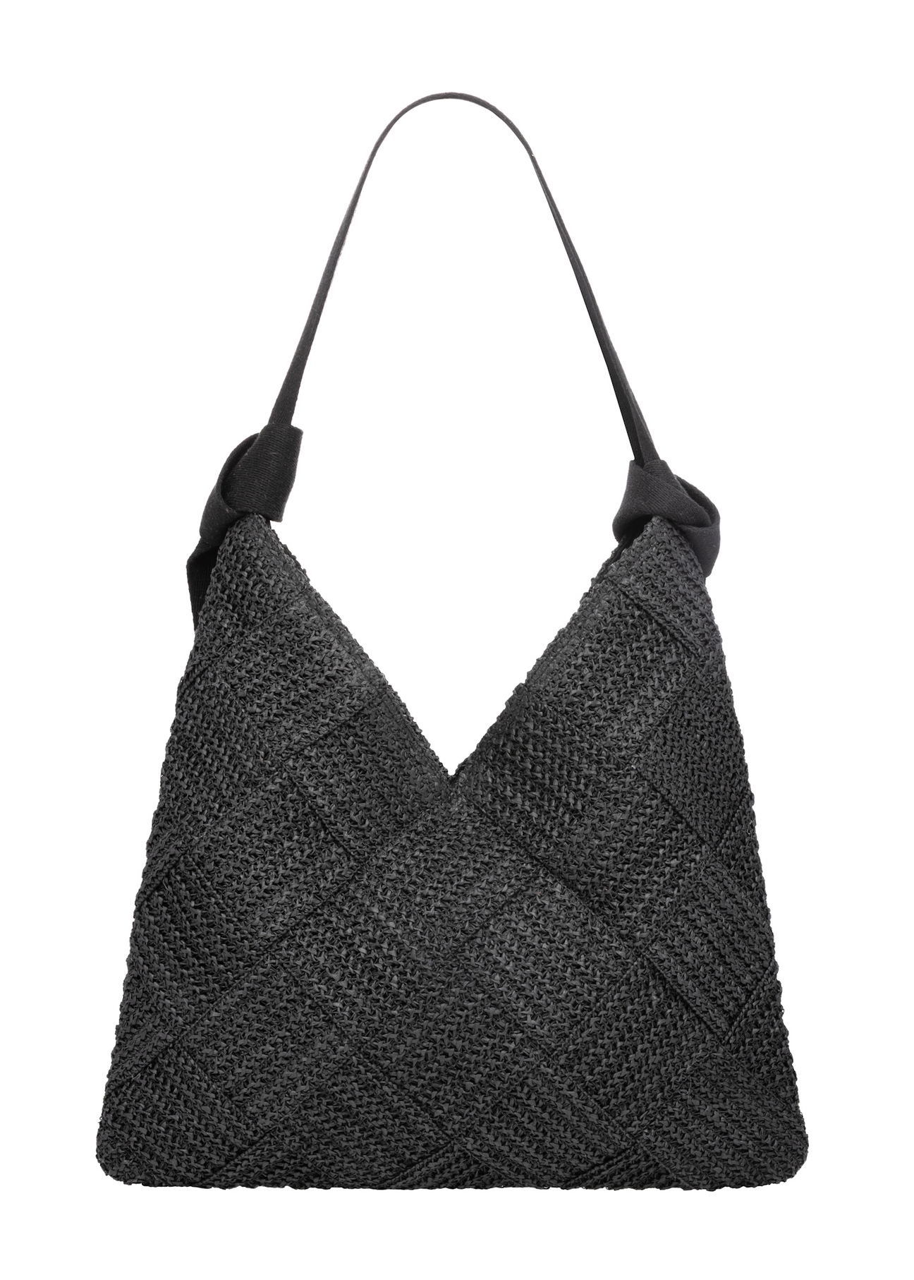 Чорна жіноча сумочка з натурального волокна TOREC-1039-99(W26), вигляд виробу зі зворотного боку на білому фоні.