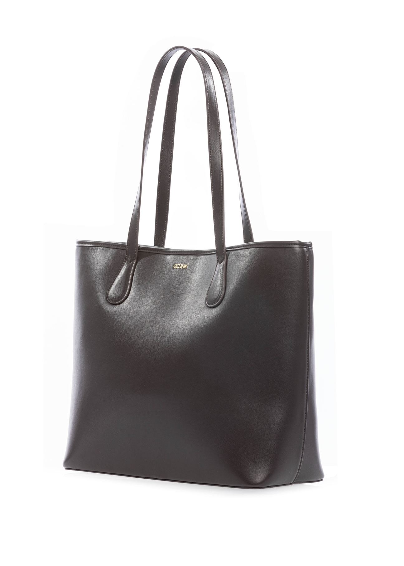 Коричнева жіноча сумка-шопер TOREC-1235-1H(W26), діагональний вигляд виробу на білому тлі.