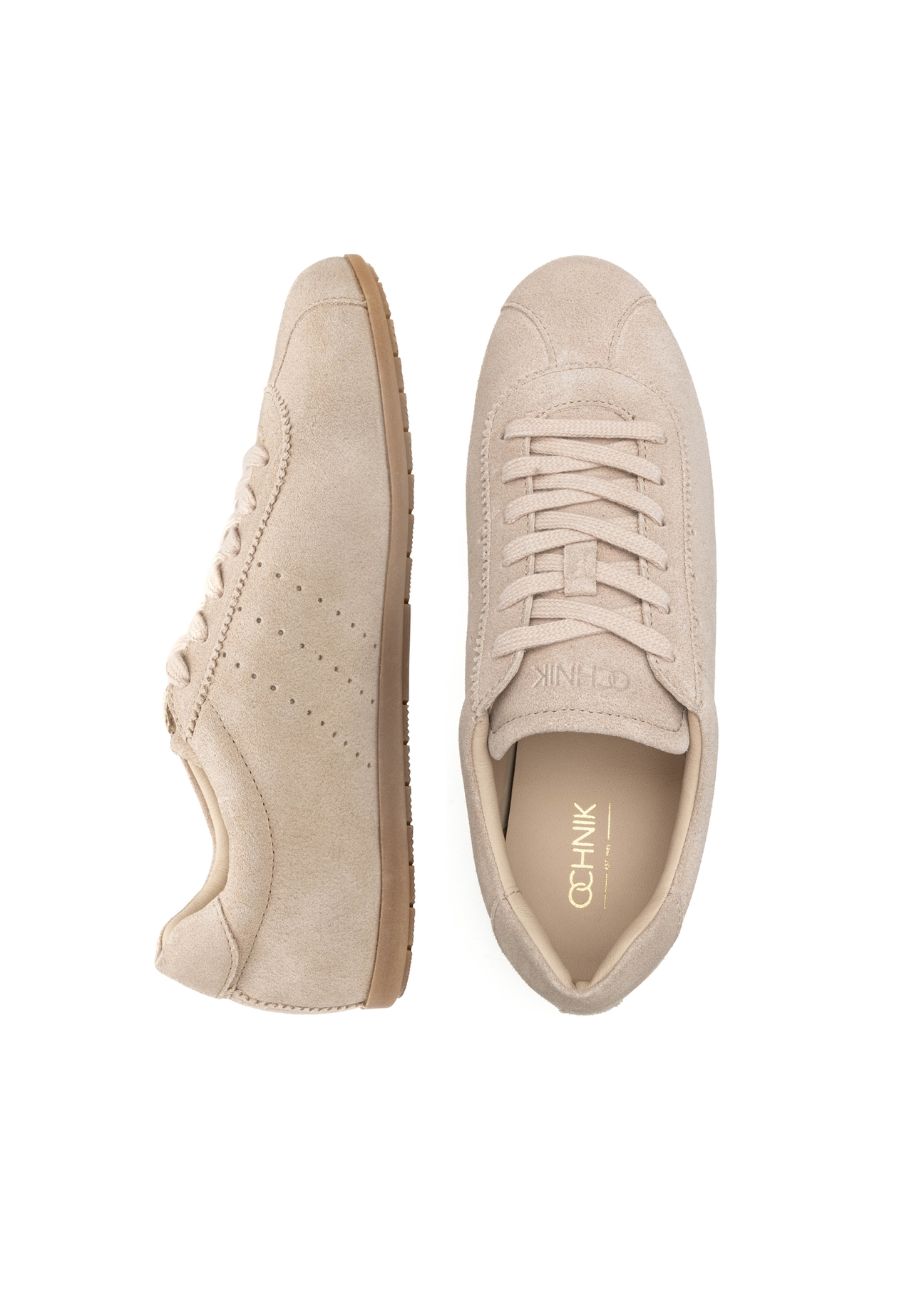 Бежеві замшеві жіночі туфлі BUTYD-1261-1A(W26), вигляд виробу зверху на білому тлі.