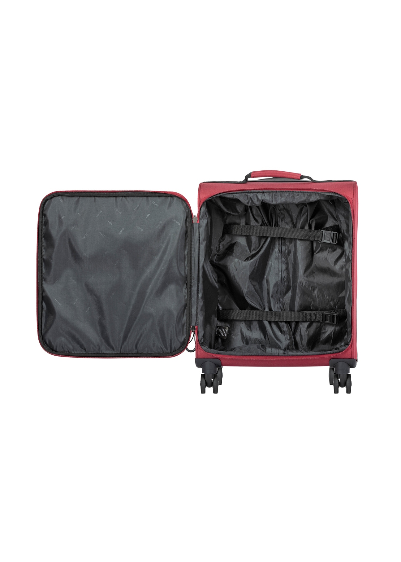 Маленька валіза на колесах WALNY-0045-4B-19(W26), вигляд виробу всередині на білому тлі.