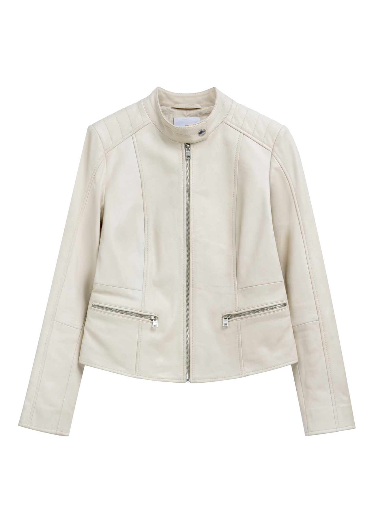 Коротка жіноча шкіряна куртка бежевого кольору KURDS-0603-0B(W26)