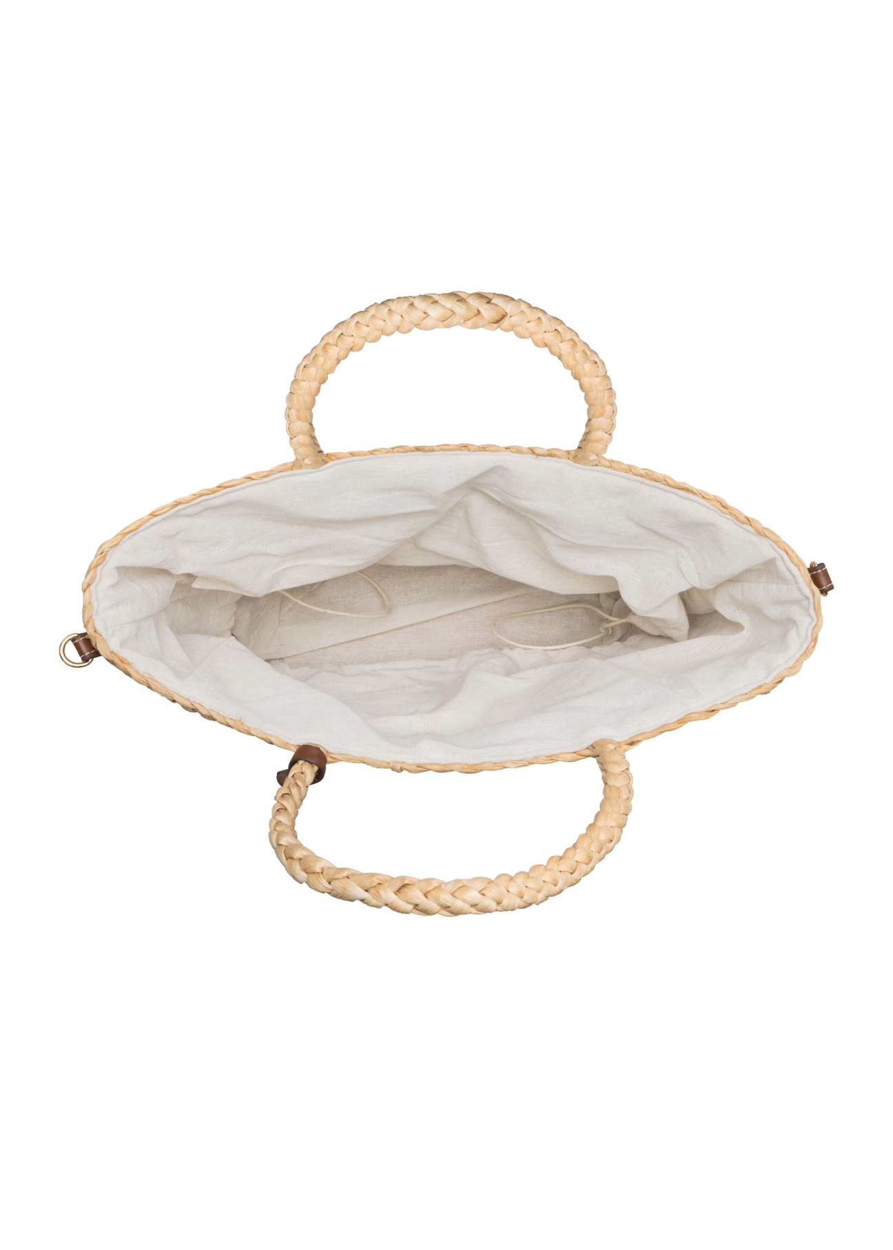 Жіноча солом'яна сумка-шопер TOREC-0939-1E(W26), вигляд виробу всередині на білому тлі.