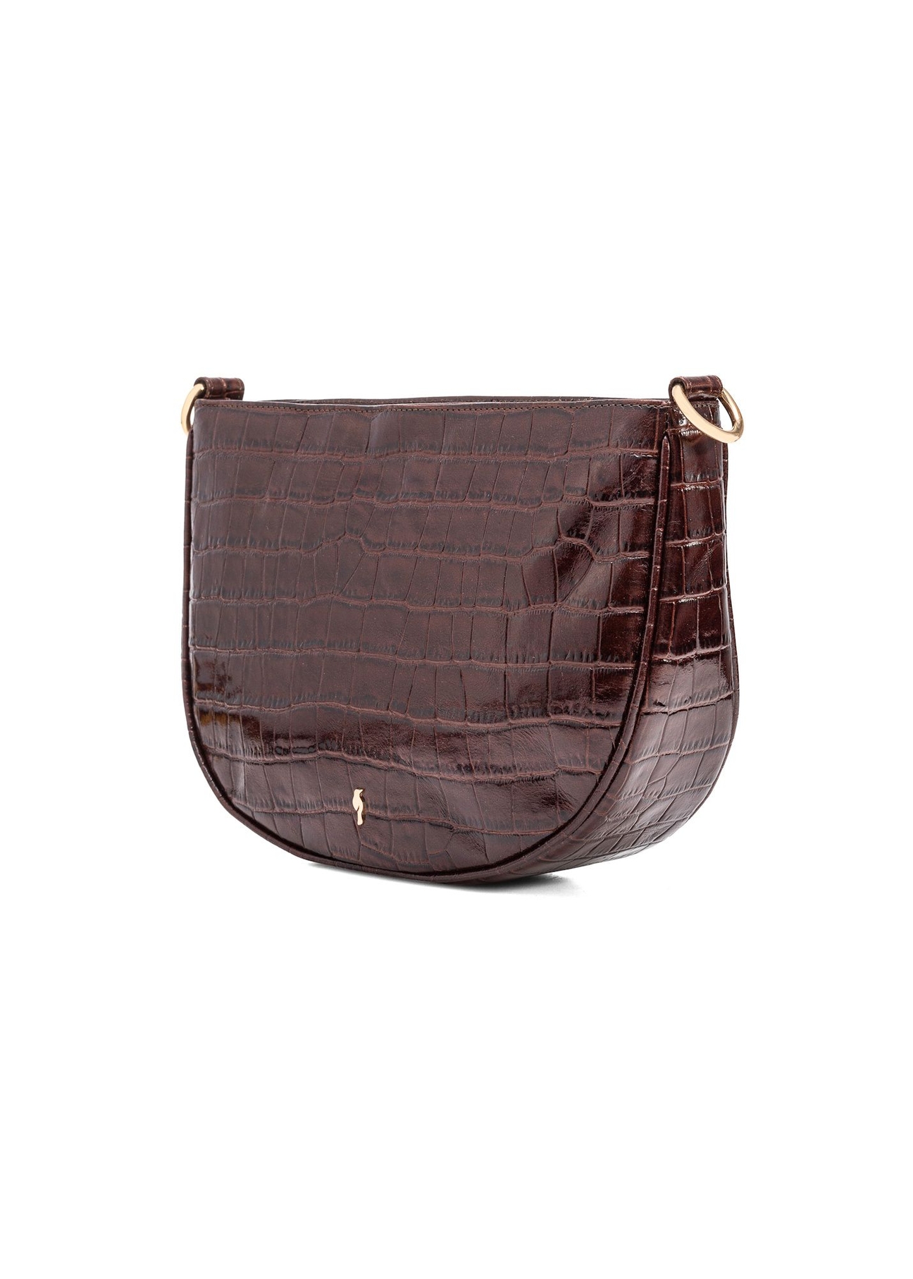 Коричнева шкіряна жіноча сумка середнього розміру з крокодилової шкіри TORES-1022E-89(Z25), діагональний вигляд виробу на білому фоні.