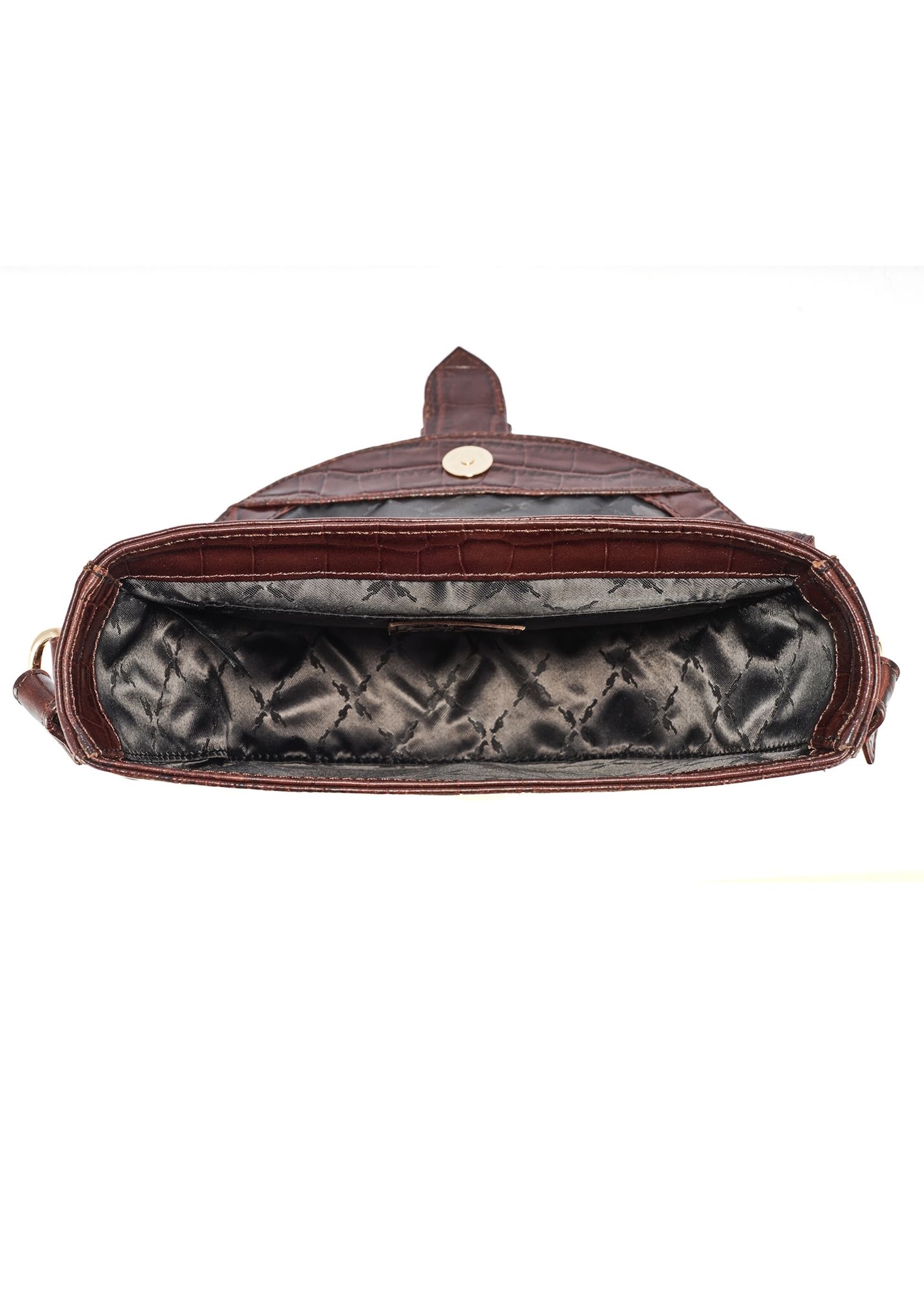 Коричнева сумка зі шкіри крокодила TORES-0707F-1H(W26), вигляд виробу всередині на білому тлі.