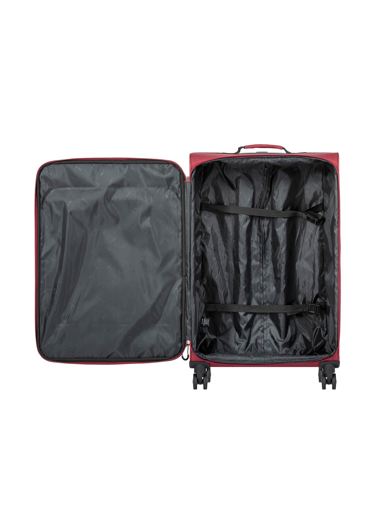 Велика валіза на колесах WALNY-0045-4B-28(W26), вигляд виробу всередині на білому тлі.