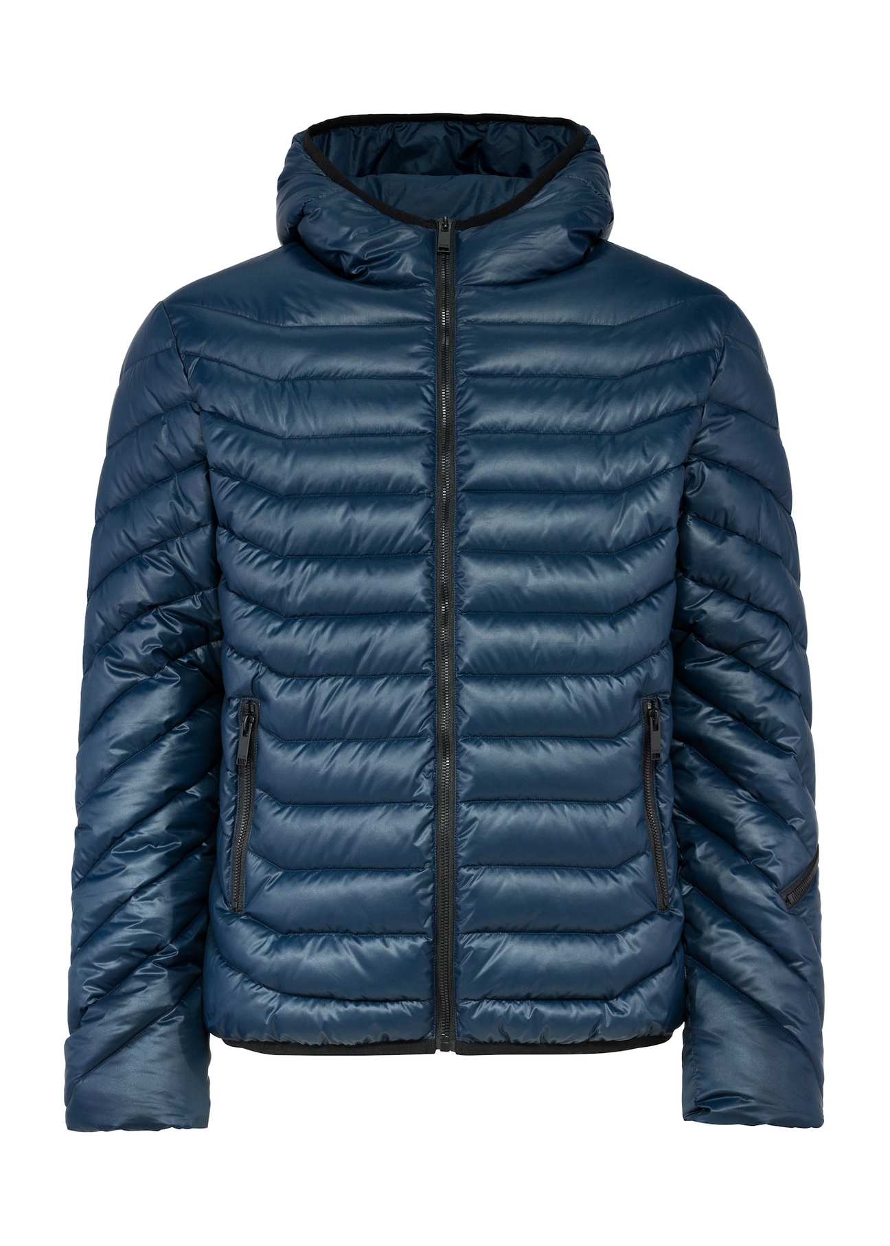 Чоловіча темно-синя куртка KURMT-0380-69(Z25), вигляд виробу спереду на білому тлі.