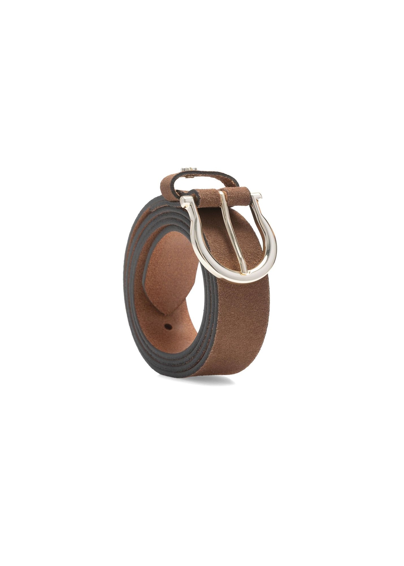 Коричневий жіночий шкіряний ремінь PASDS-0274-1H(W26), діагональний вигляд виробу на білому фоні.