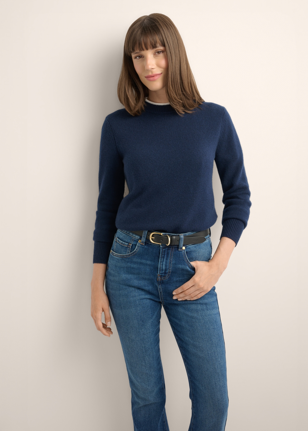 Granatowy sweter damski z kaszmiru i wełny SWEDT-0251A-7E(Z26)