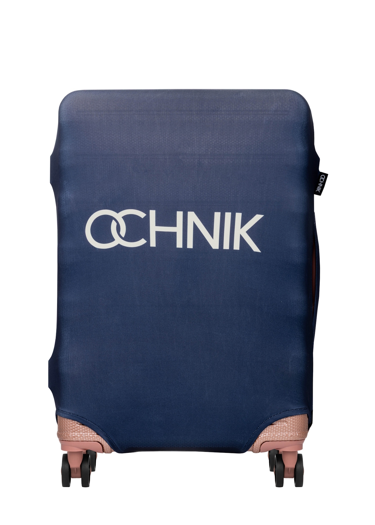 Темно-синій чохол для середньої валізи AW-013-0002-7D-M(W26), вигляд виробу спереду на валізі.