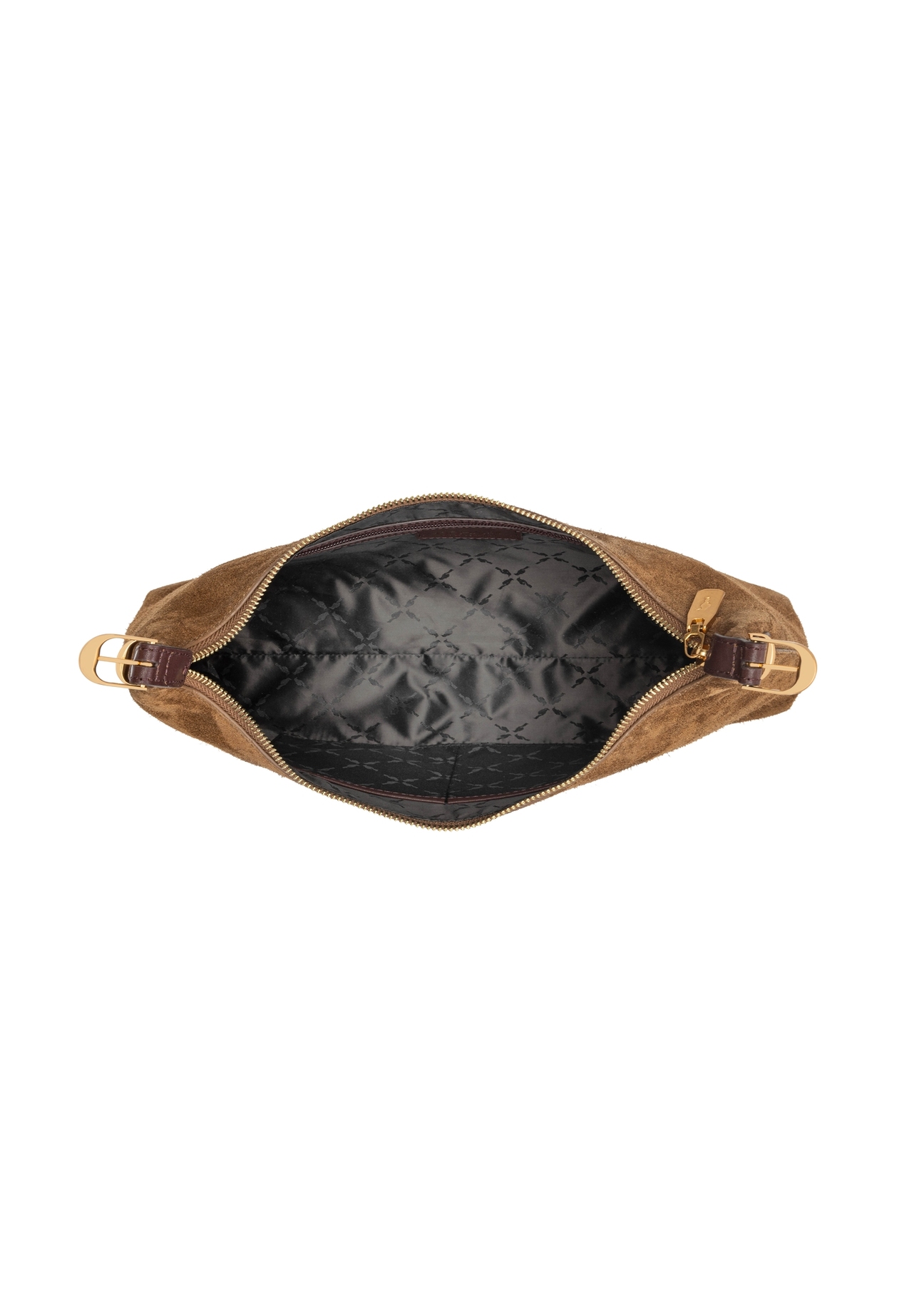 Жіноча замшева сумка кольору верблюжої шкіри TORES-1303-1D(W26), вигляд виробу всередині на білому тлі.