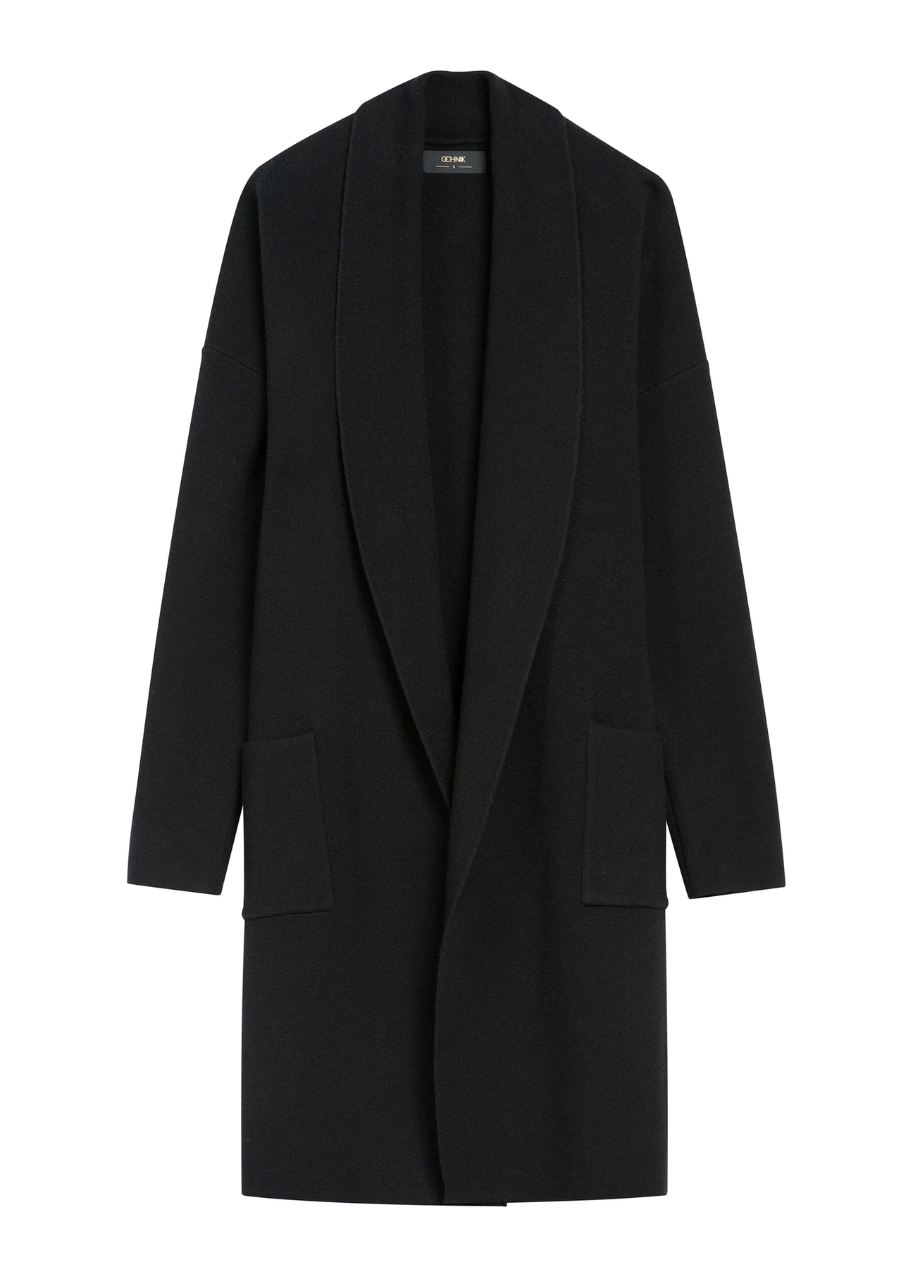 Чорний базовий жіночий кардиган KARDT-0041-99(W25), вигляд виробу спереду на білому тлі.