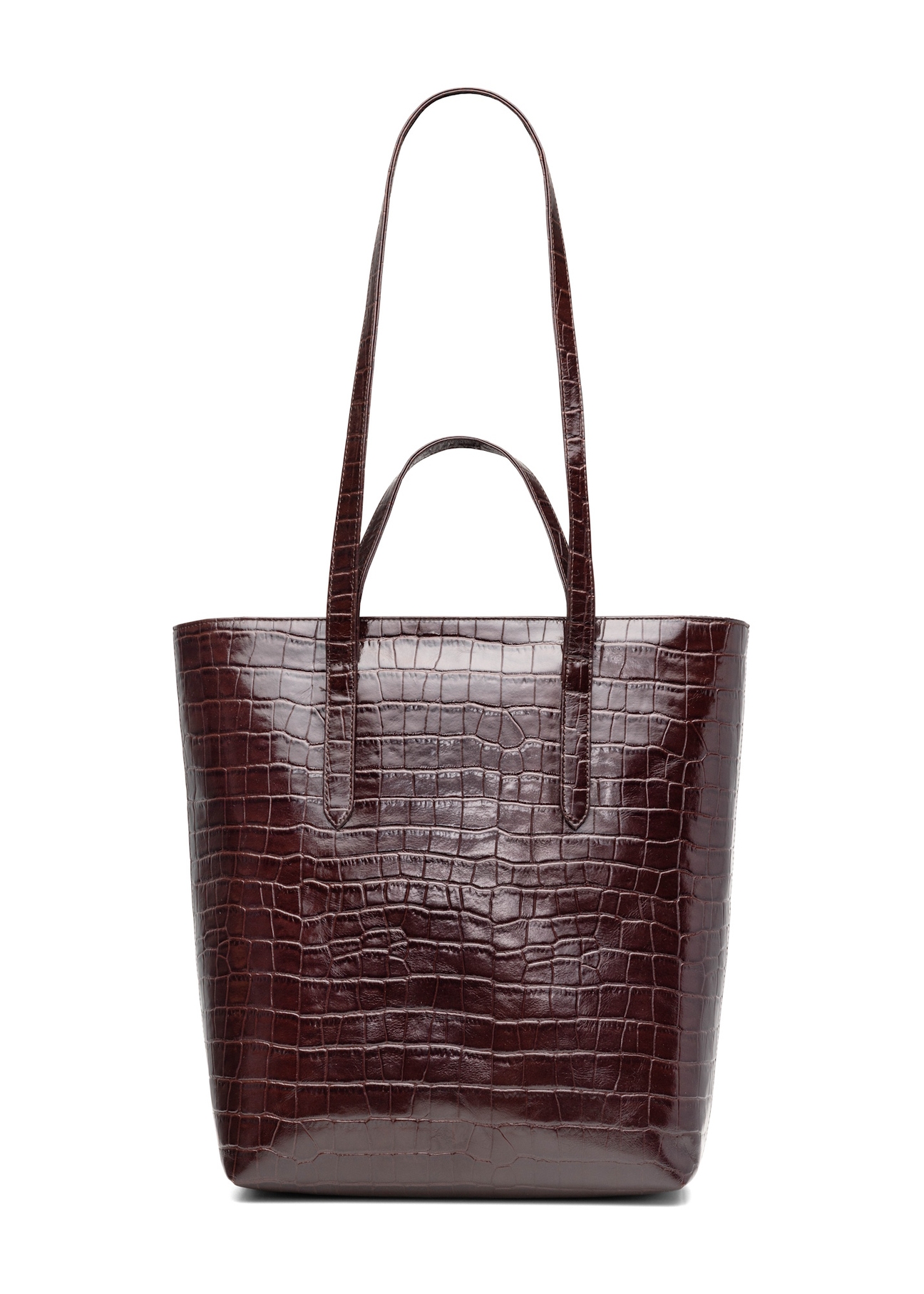 Велика жіноча сумка TORES-1232-1H(W26) зі шкіри коричневого кольору, вигляд виробу зі зворотного боку на білому фоні.