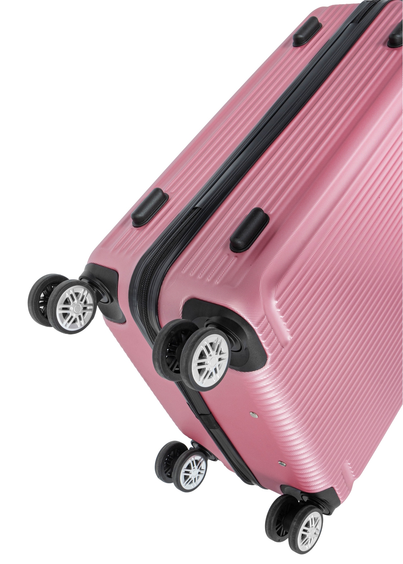 Комплект жорстких валіз на колесах 19"/24"/29" WALAB-0053-5C(W26), вигляд виробу з колесами на білому фоні.