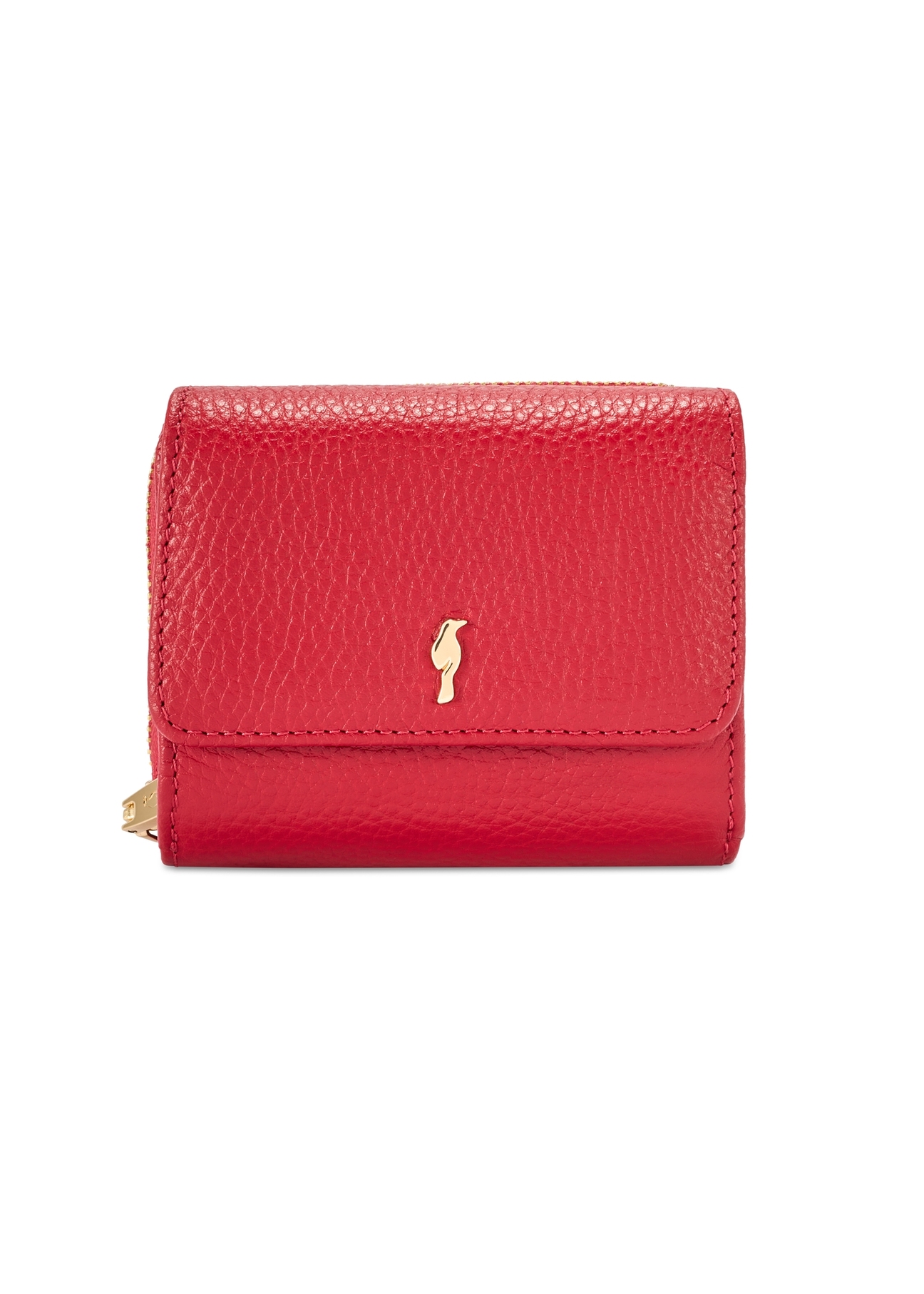 Маленький червоний шкіряний жіночий гаманець PORES-0802R-4B(W26), вигляд виробу спереду на білому тлі.