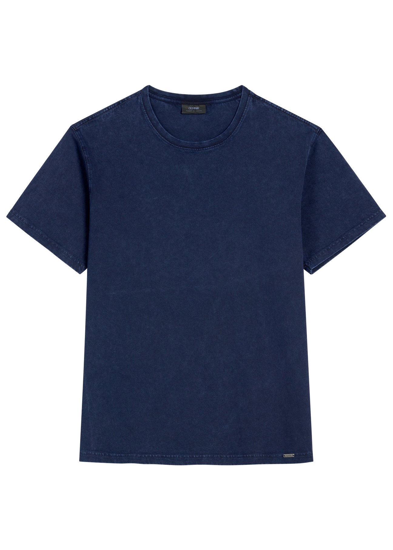 Темно-синя бавовняна чоловіча футболка TSHMT-0140-7E(W26), вигляд виробу спереду на білому тлі.