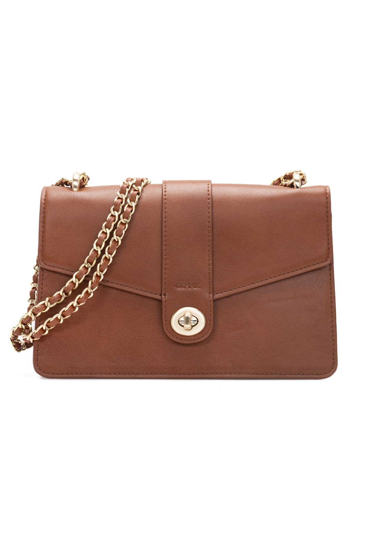 Коричнева жіноча сумка-месенджер TOREC-1137-1F(W26), вигляд виробу спереду на білому тлі.