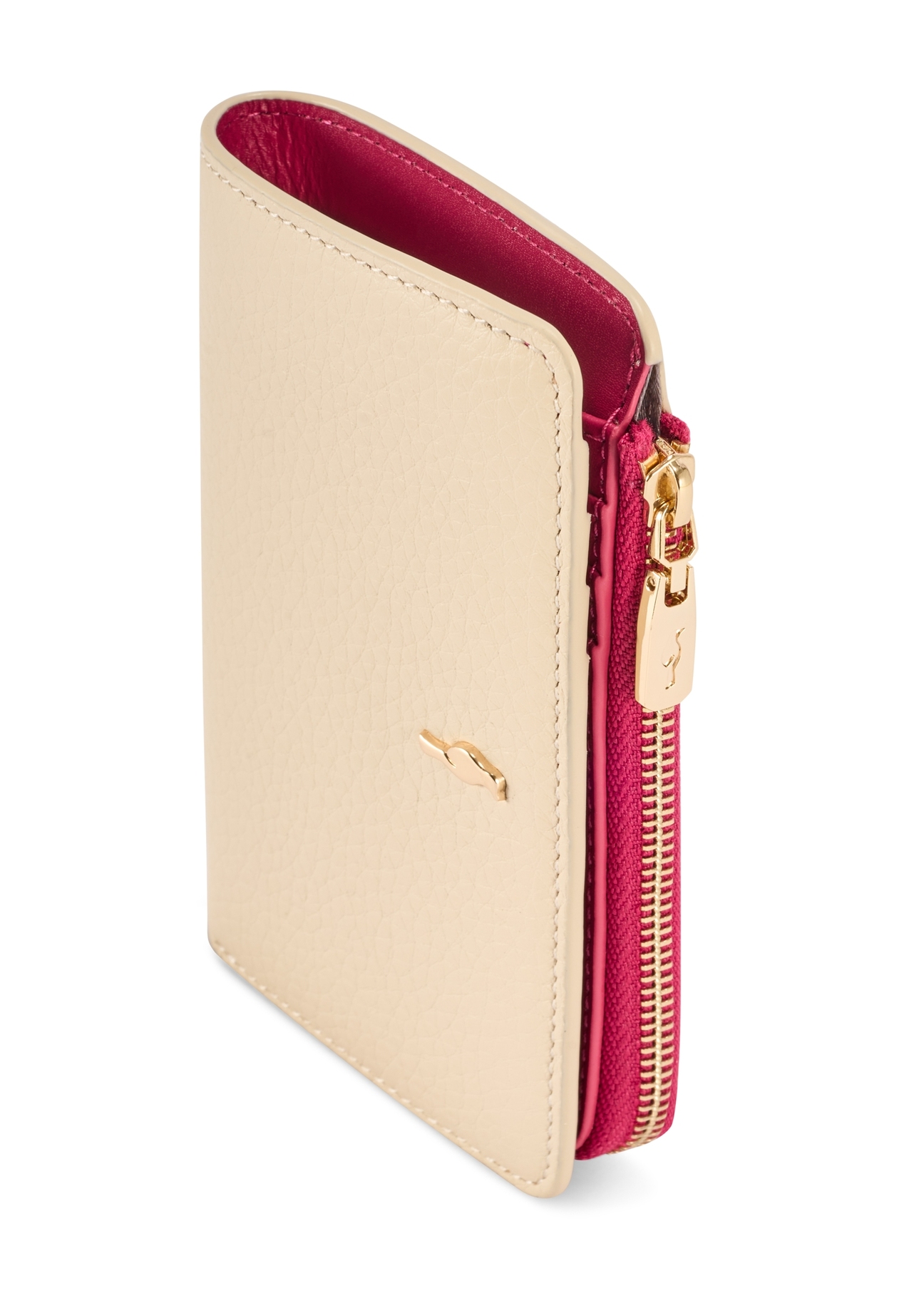 Шкіряний жіночий гаманець кремового кольору PORES-0983-0P(W26), крупний план деталі виробу на білому фоні.