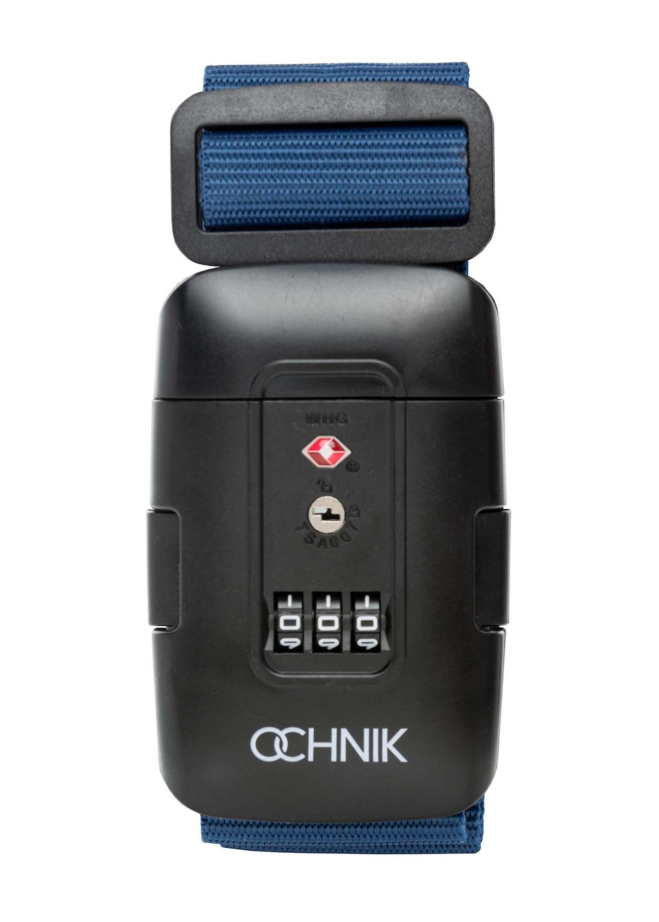 Темно-синій багажний ремінь AW-011-004-7D(W26), вигляд виробу спереду на білому тлі.