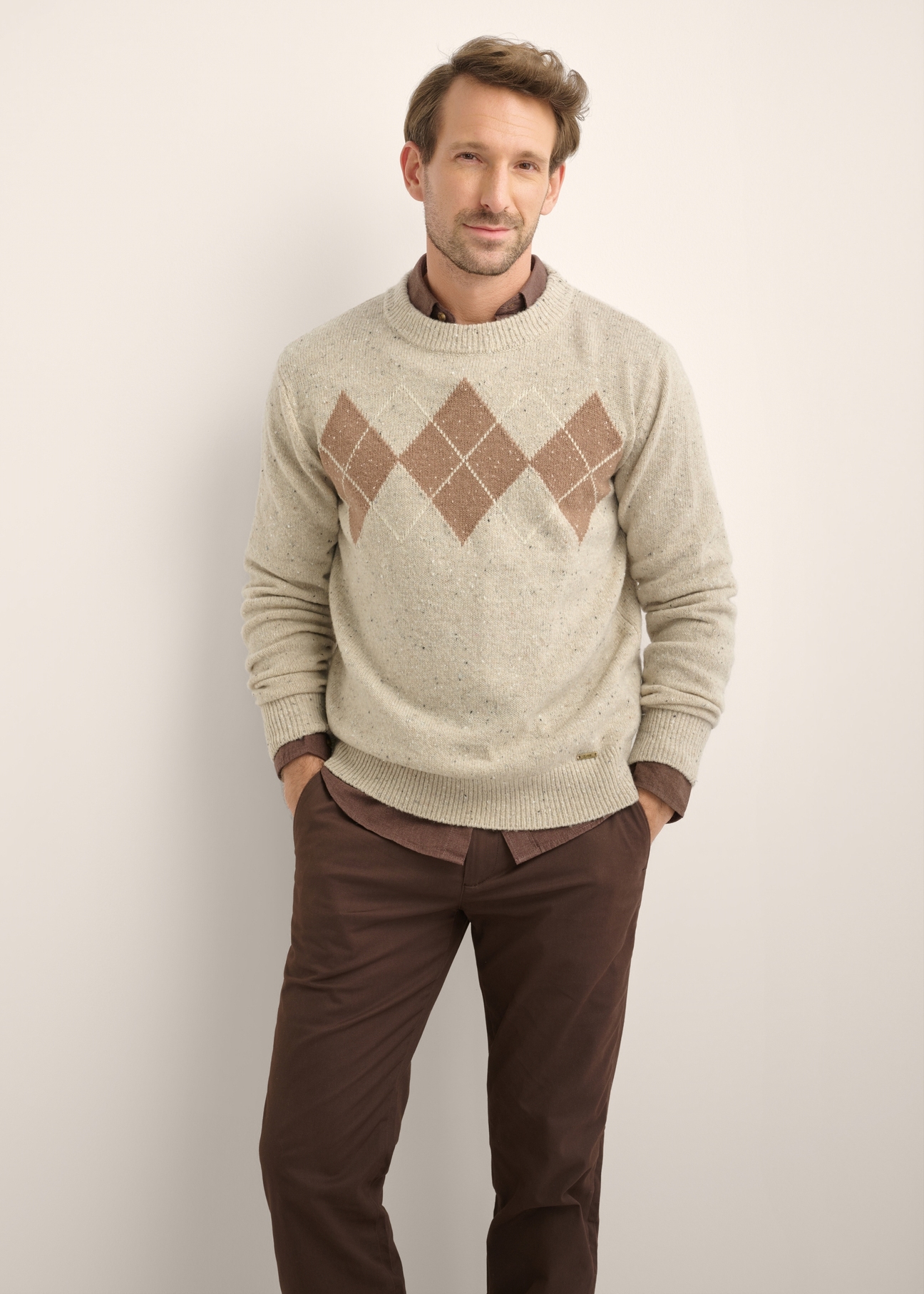 Wełniany sweter męski w romby SWEMT-0216-1A(Z26)