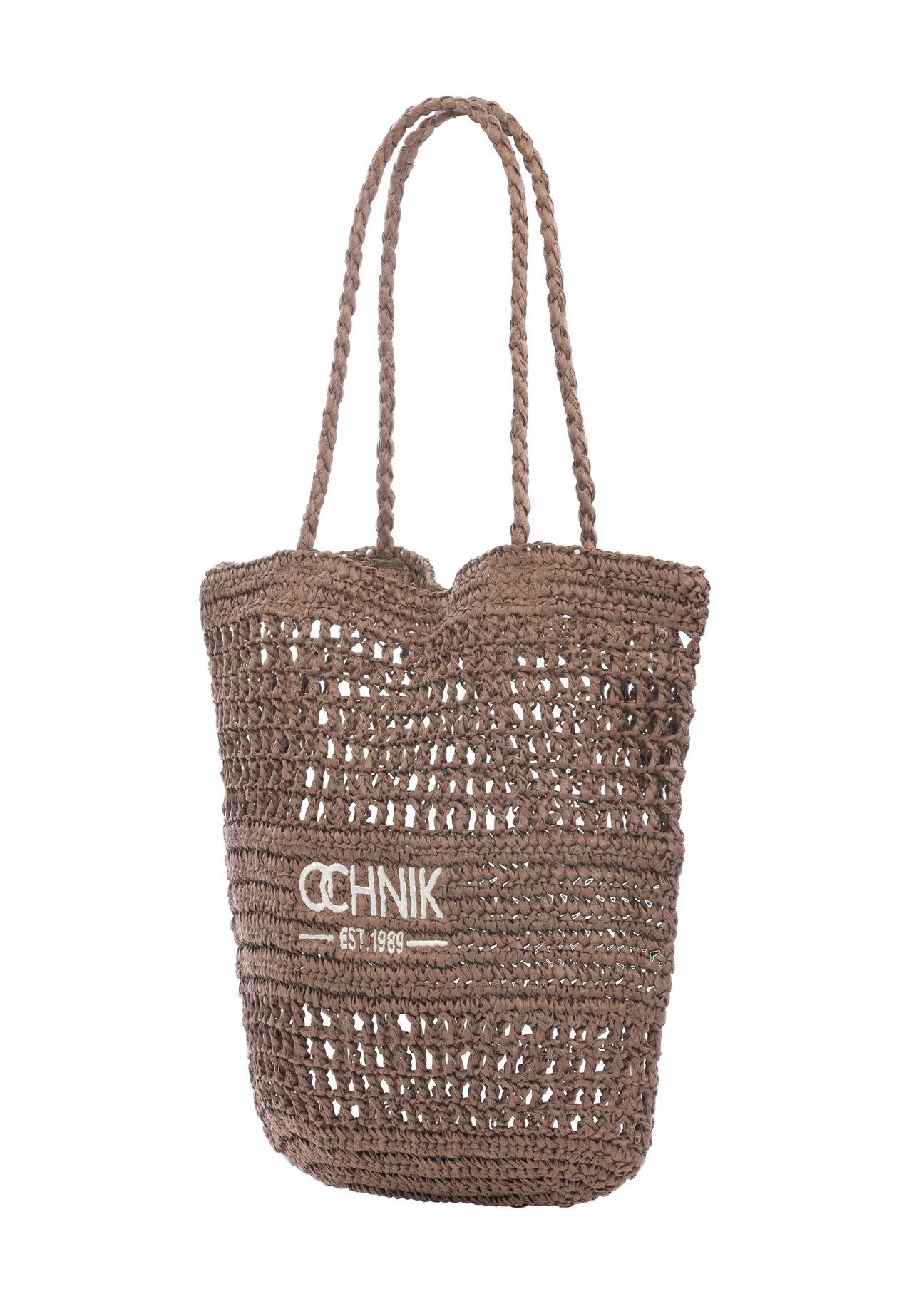 Жіноча сумка-шопер солом'яно-коричневого кольору TOREC-0924-1H(W26), діагональний вигляд виробу на білому тлі.