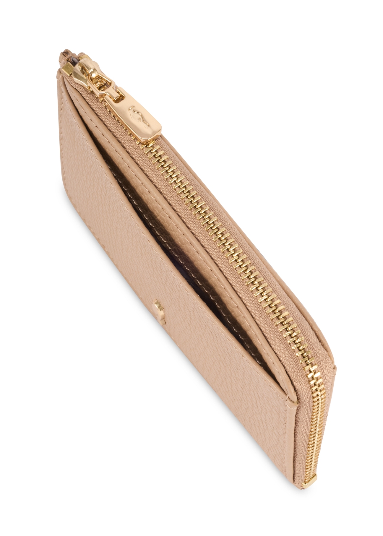 Бежевий маленький шкіряний жіночий гаманець PORES-0978R-1B(W26), крупний план деталі виробу на білому фоні.