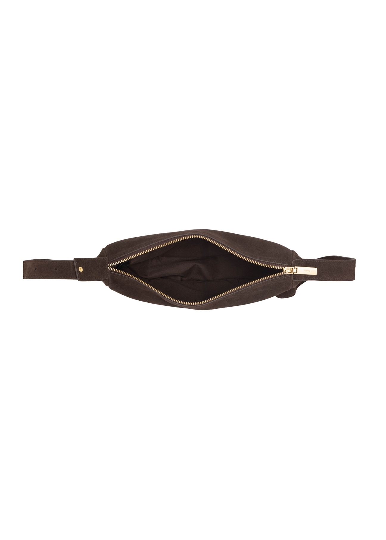 Темно-коричнева шкіряна жіноча напівкругла сумка TORES-1309-1I(W26), вигляд виробу всередині на білому тлі.