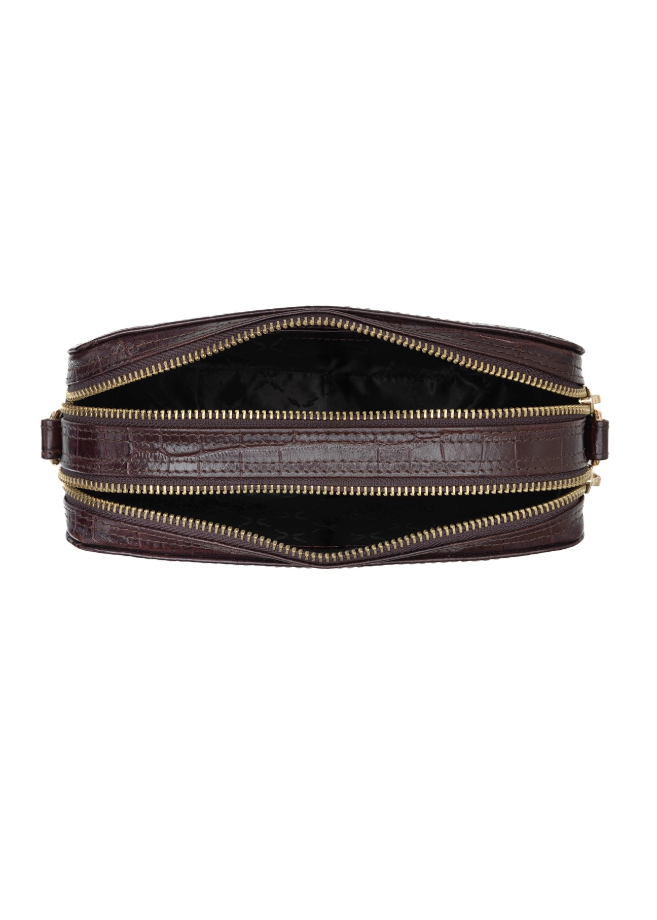 Маленька коричнева сумочка зі шкіри крокодила TORES-1231-1H(W26), вигляд виробу всередині на білому тлі.