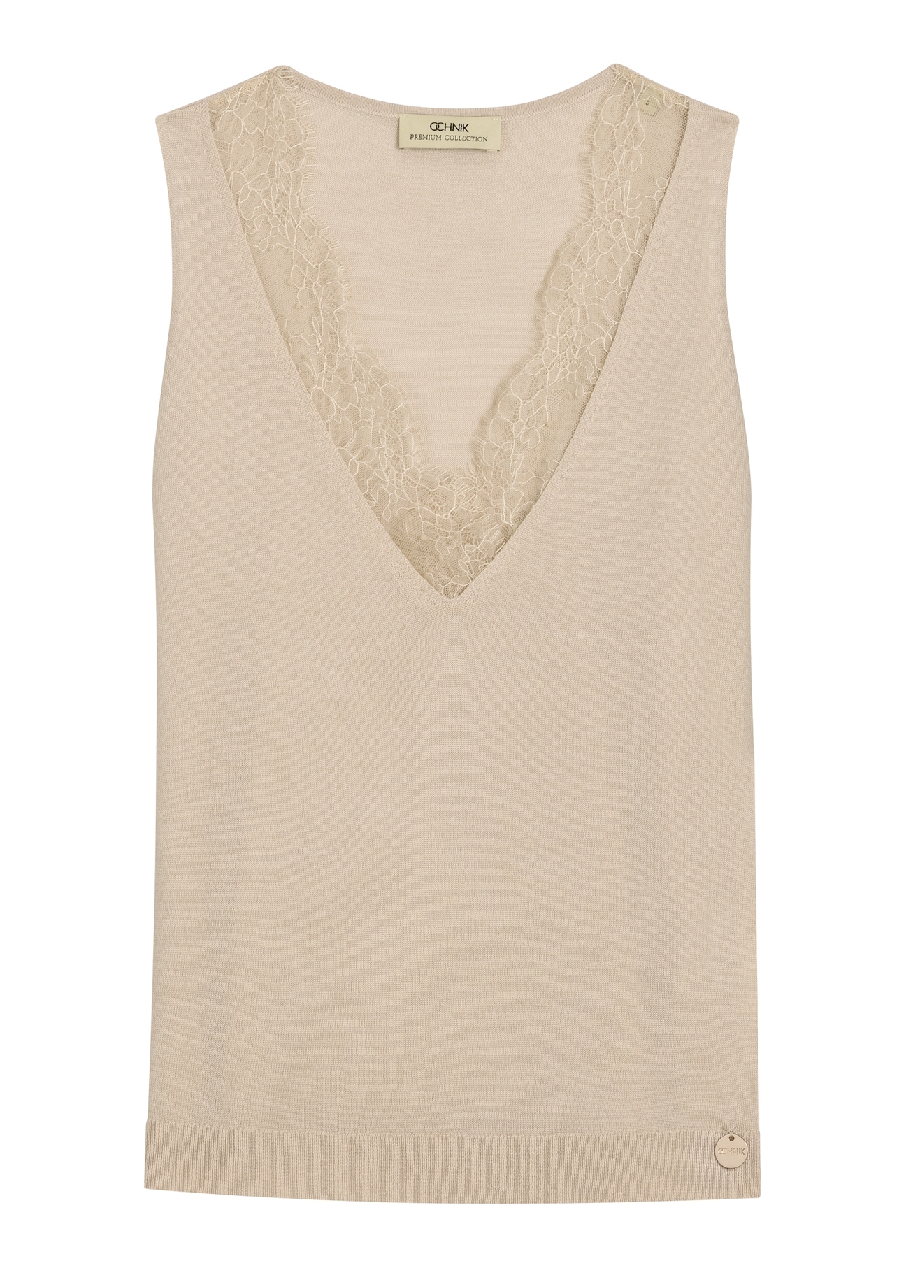 Beżowa bluzka z wełny i jedwabiu BLUDT-0209-1B(W26)